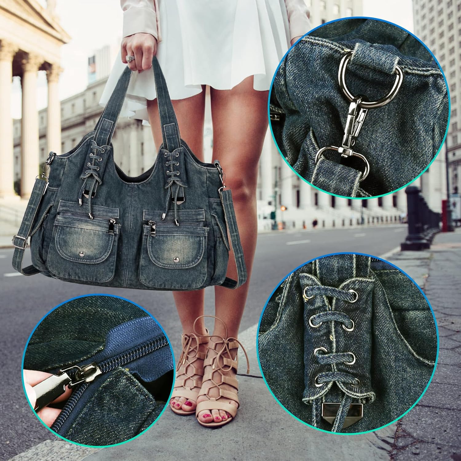 Casual Washed Denim Shoulder Bags Top Handle Lady's Hobo Bags Women Purses And Handbags - Image 7