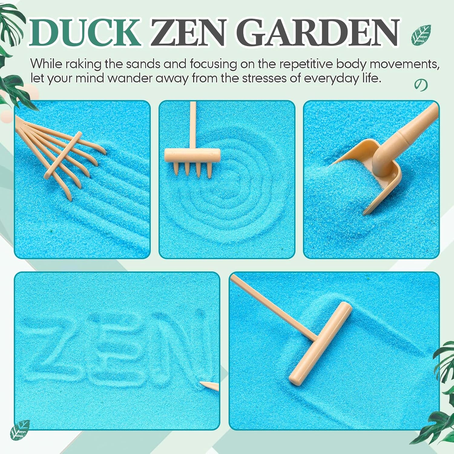 Soulchen Zen Garden Kit for Tbale Decor Christmas Sand Zen Garden Gifts Mini Sandbox Set with Black Wooden Tray, Sand, Tools & Accessories Japanese Gifts for Meditation Room Office Home(Duck)