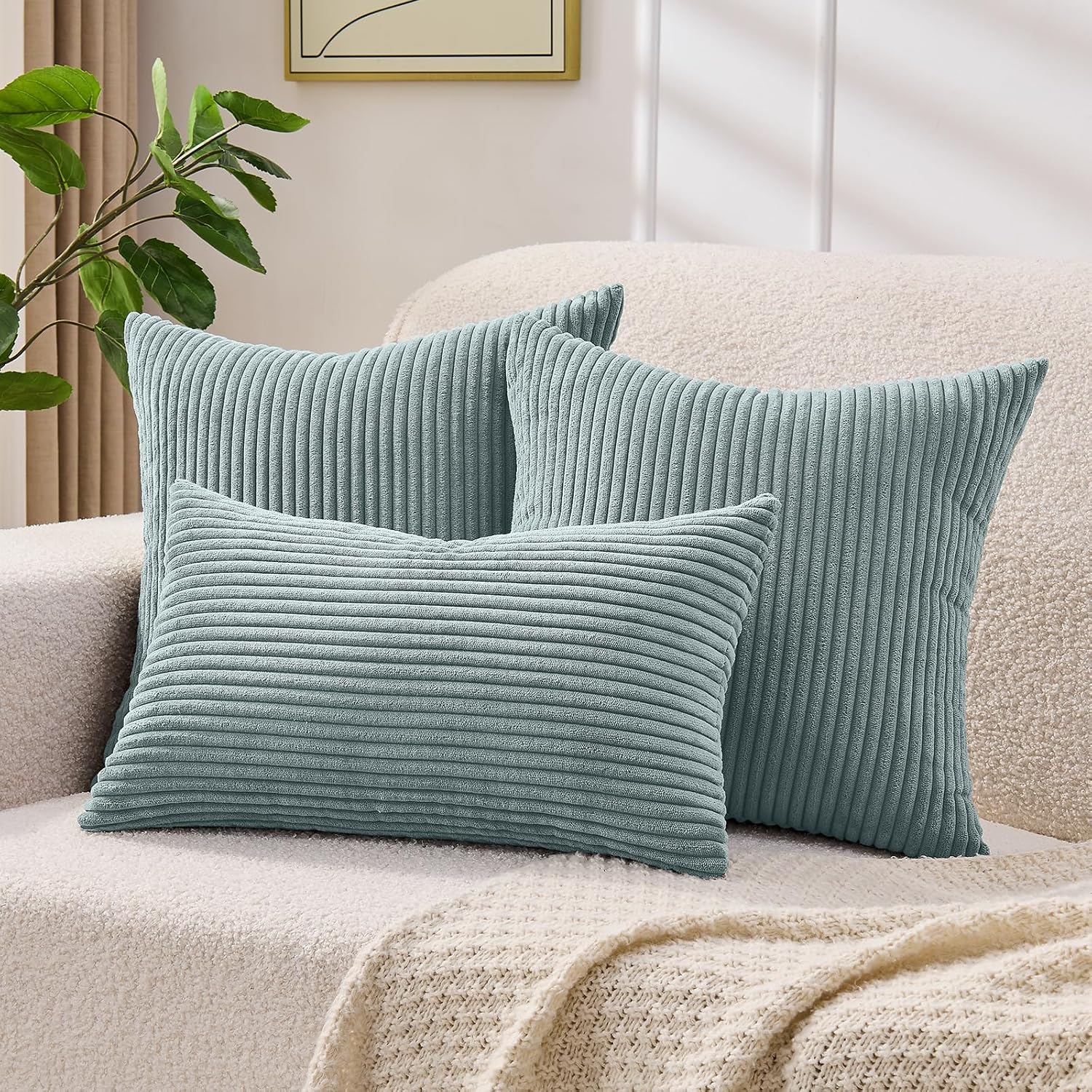 Gray Blue Lumbar Throw Pillow Covers 16x24 Inch Pack of 2,Soft Corduroy Solid Striped Texture Cushion Covers Pillowcases,Minimalist Modern Home Decor for Sofa Couch Living Room Chair