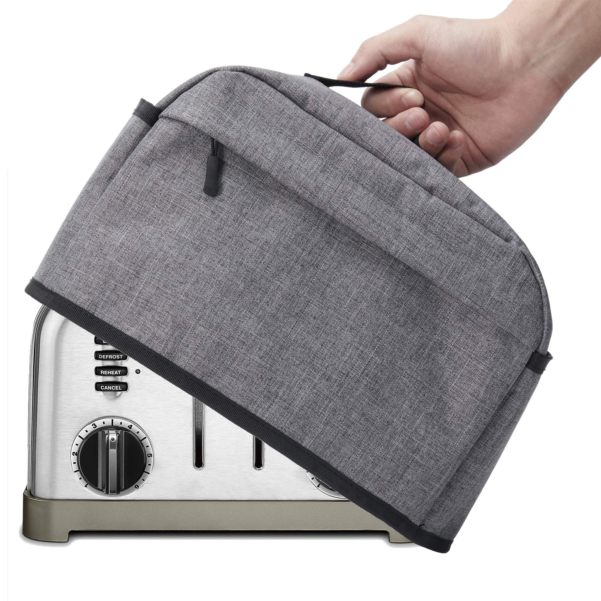 BGDBGD Toaster Cover with Zipper & Open Pockets Kitchen Small Appliance Cover with Handle, Dust and Fingerprint Protection, Machine Washable 4 Slice Grey