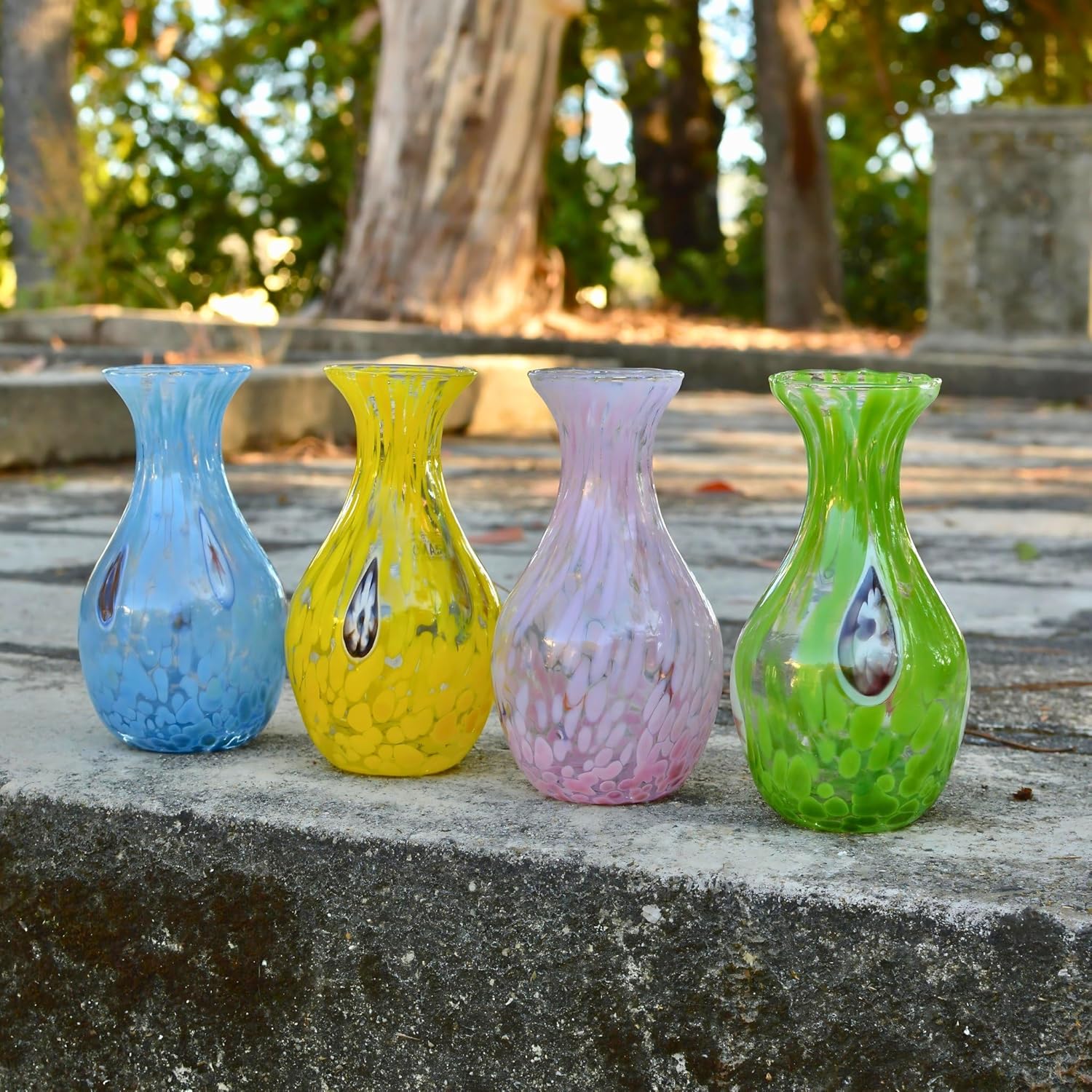 Murano Glass Vase, 6 inch Tall, 1 PCS, Yellow, Green, Blue, Pink, Hand Blown Glass Vase for Decor, Centerpiece, Living Room, Bedroom, Art Glass, Unique Vase Decor, Made in Italy (Pink)