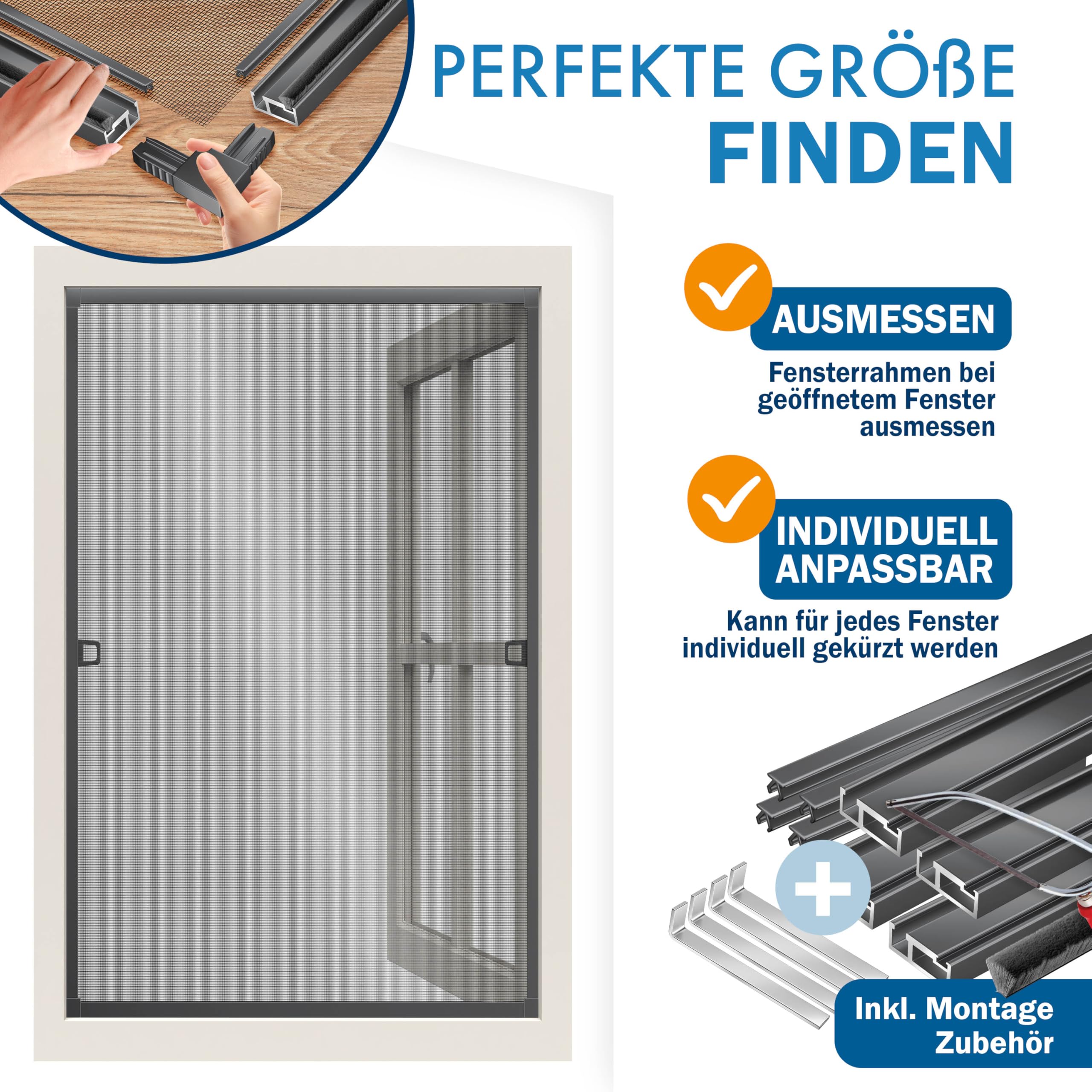 KESSER® - Mosquitera para ventana (110 x 130 cm, protección contra mosquitos con marco de aluminio, mosquitero enrollado sin taladrar, protección contra insectos, mosquitera para ventana