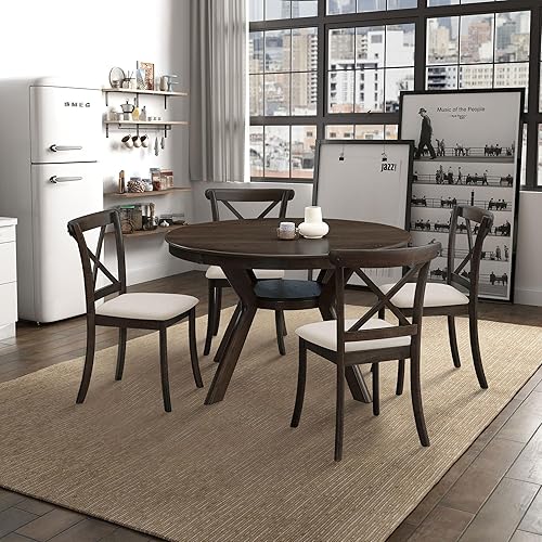 Miniatura 4 de Dining Chairs Set of 2, Table & Chair Sets, Modern Fabric Upholstered Kitchen Side Chairs, Cross Back Rubber Wood Farmhouse Dining Room Chairs with