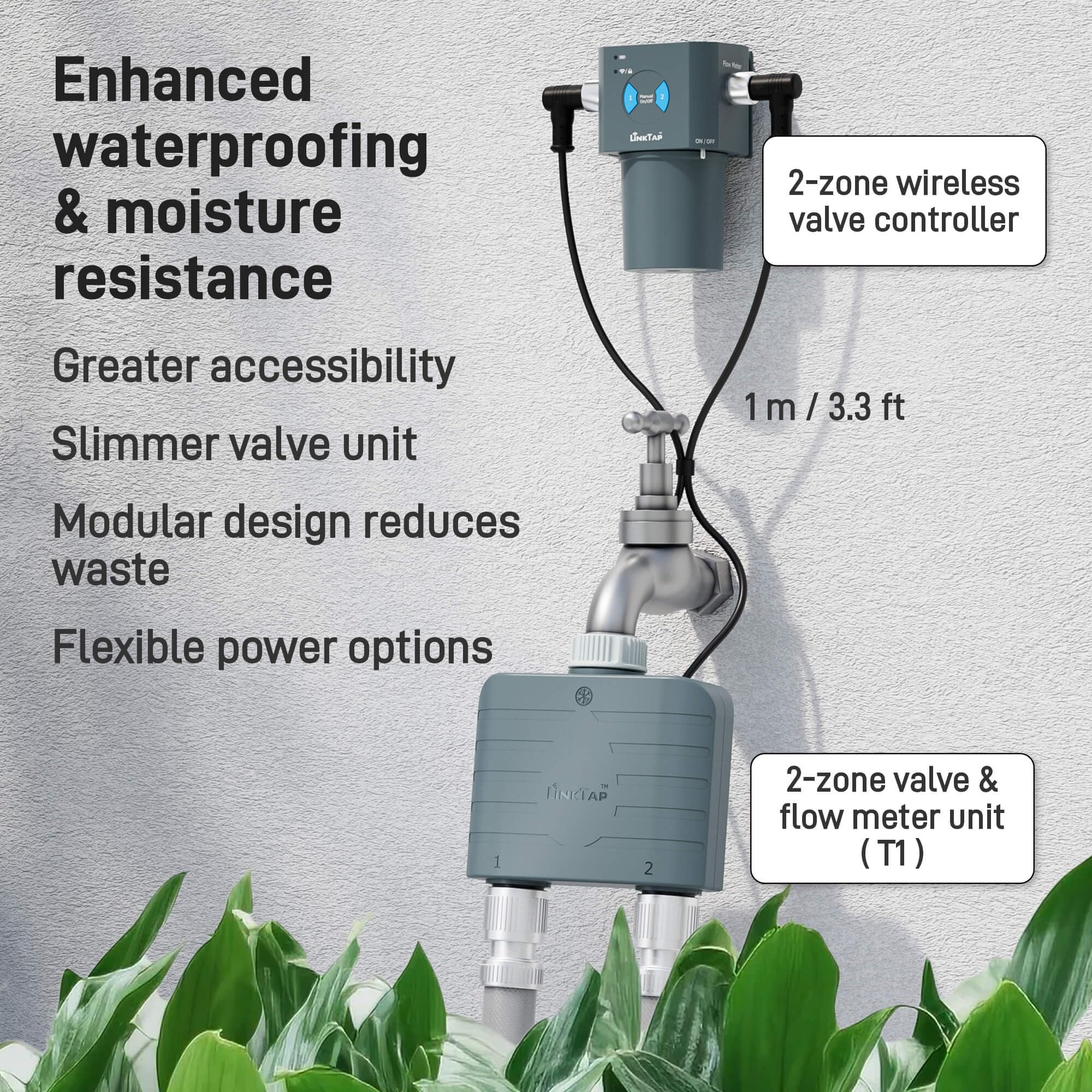 LinkTap T1 Timer Irrigazione 2 Vie (Richiede Gateway), Protezione Antigelo | 2 Zone Indipendenti per Giardino, Prato e Orto, 2 Contalitri, Rilevamento Guasti, Rete Mesh, Superiore al Wi-Fi, IP66, Alexa
