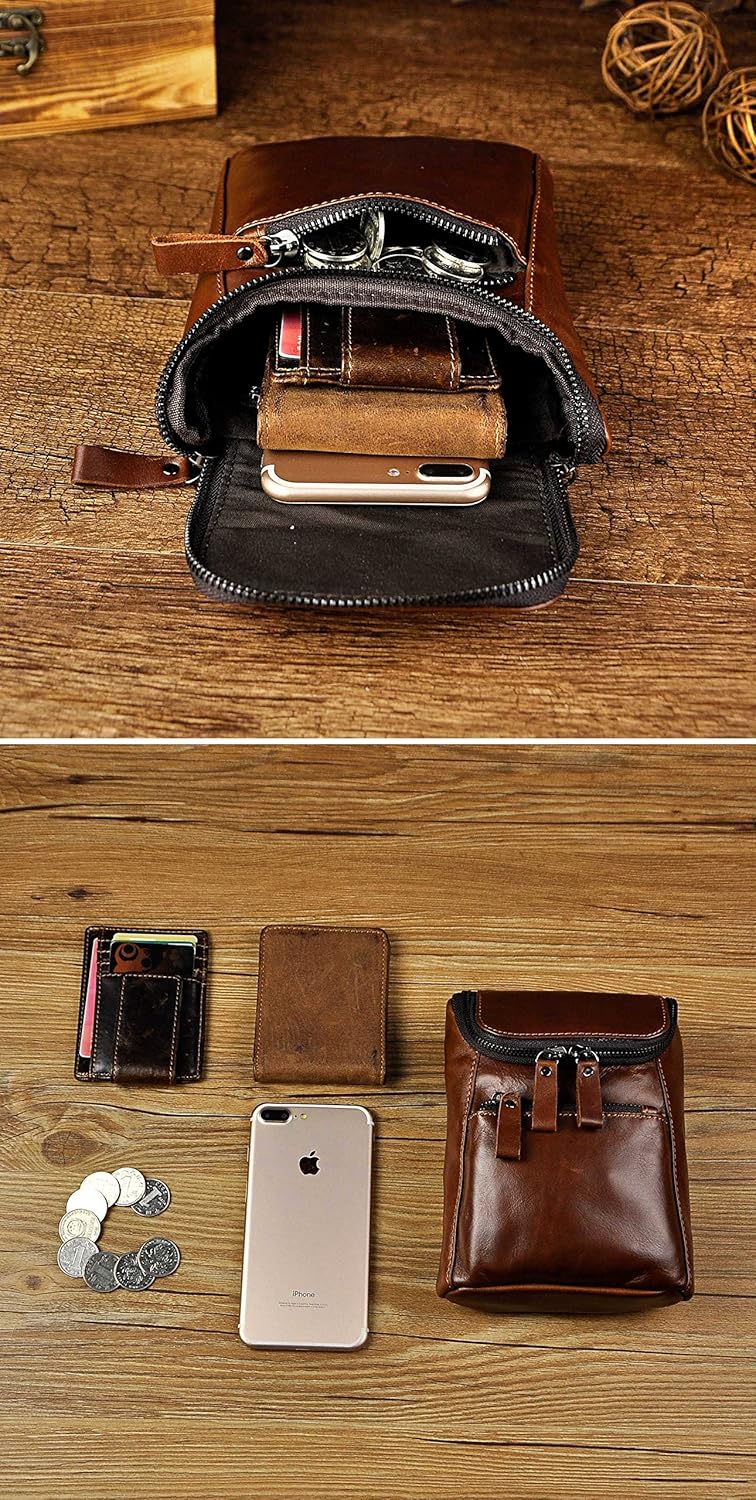 Le'aokuu Men Leather Fashion Mini Messenger Shoulder Bag Designer Waist Belt Bag Pack Cigarette Phone Case - Image 7