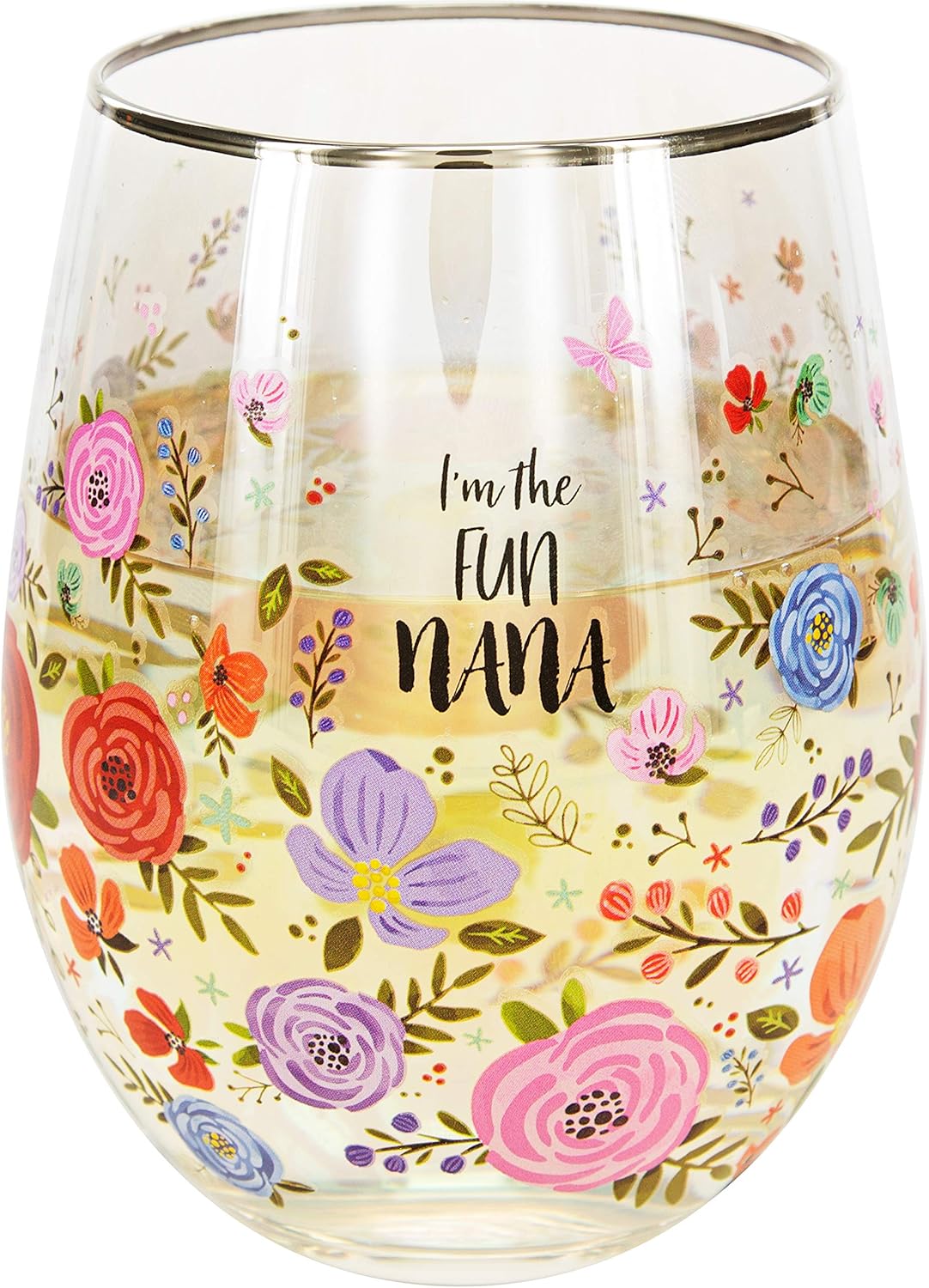 I'm The Fun Nana - 18 Oz Stemless Floral Wine Glass