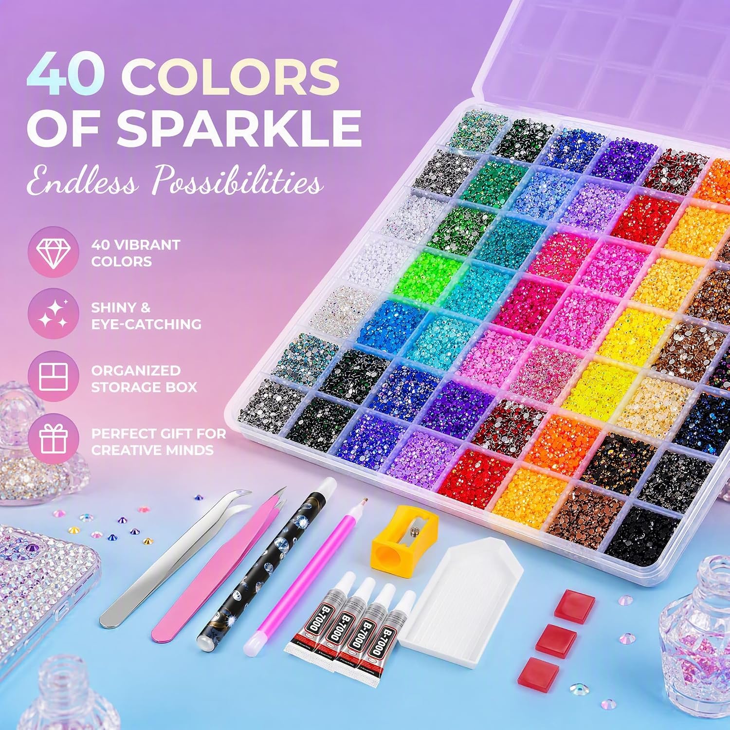 Bedazzling Kit, 50000Pcs, 40 Colors, 3mm, Rhinestones for Bedazzling image 3