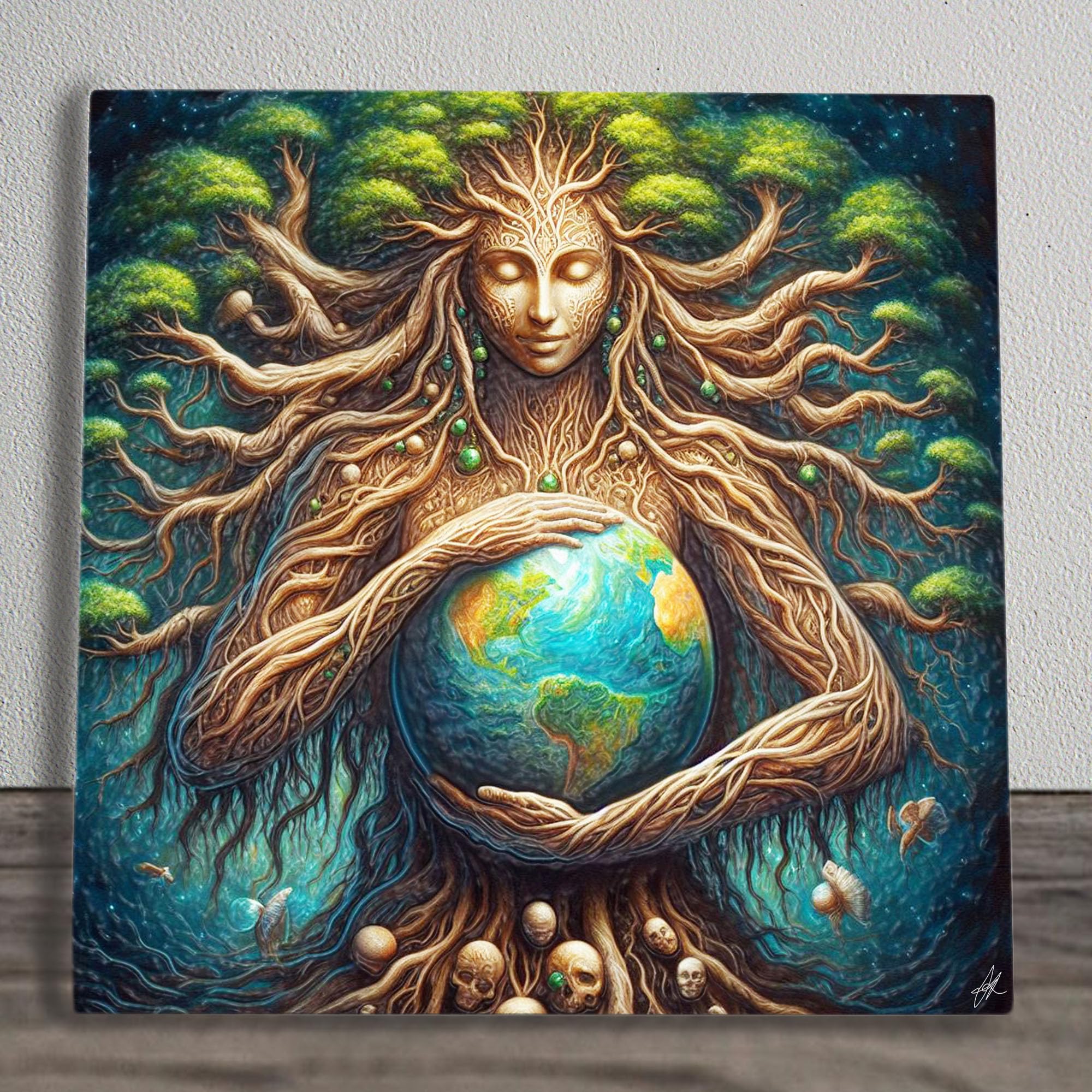 Prezents.com Brown The Earth Mother Spiritual Artwork On Ceramic Wall Art Picture Tile