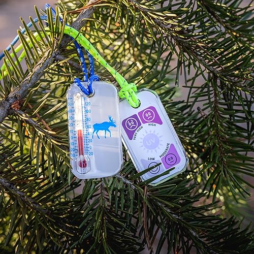 Miniatura 4 de Big Discoveries Wildlife Zip-o-gage - Termómetro para exteriores para niños con calcomanía de exposición a los rayos UV  Cordón reflectante y