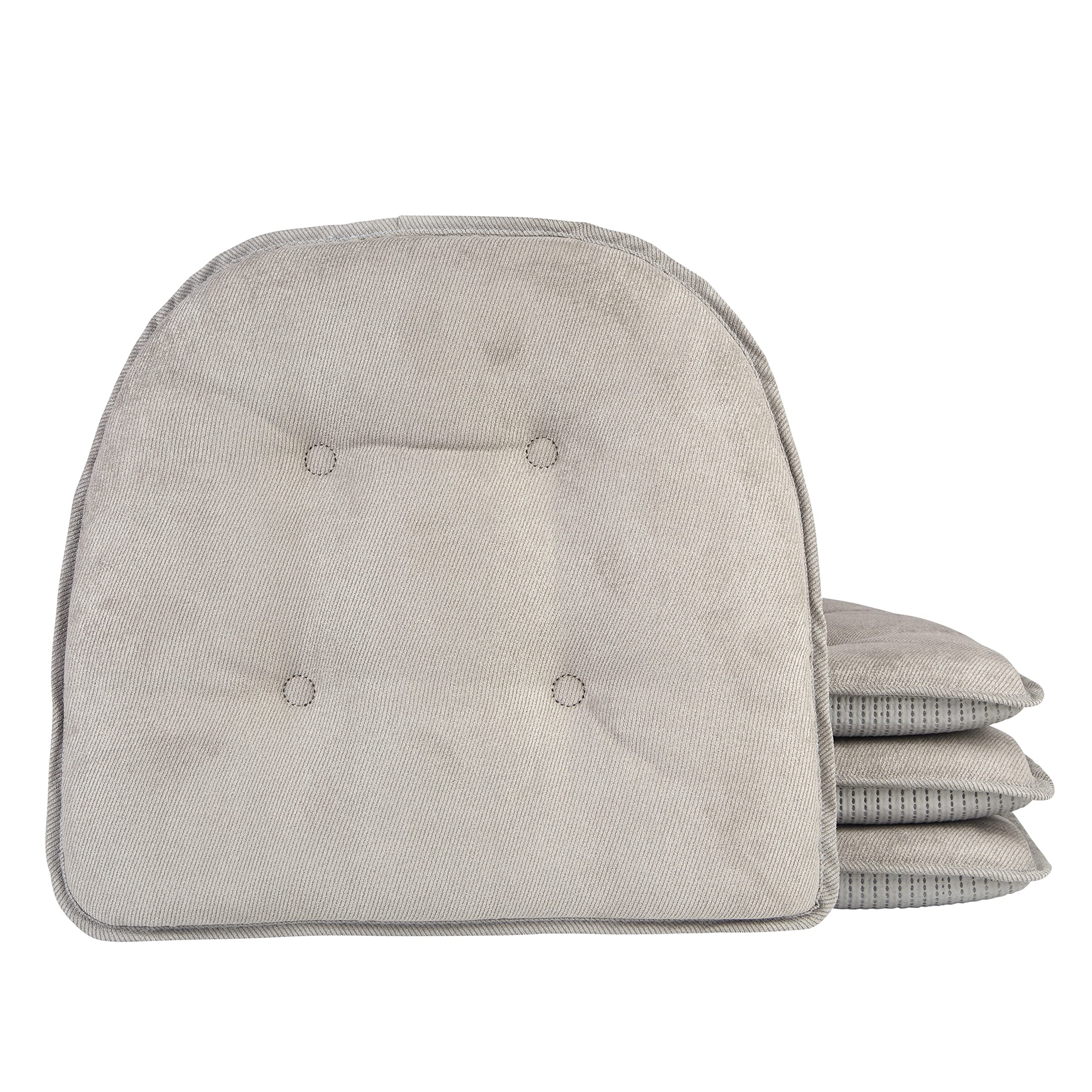 Klear Vu Omega Non-Slip Universal Chair Cushions for Dining Room, Kitchen and Office Use, 4 Pack, Linear Gray 4 Count