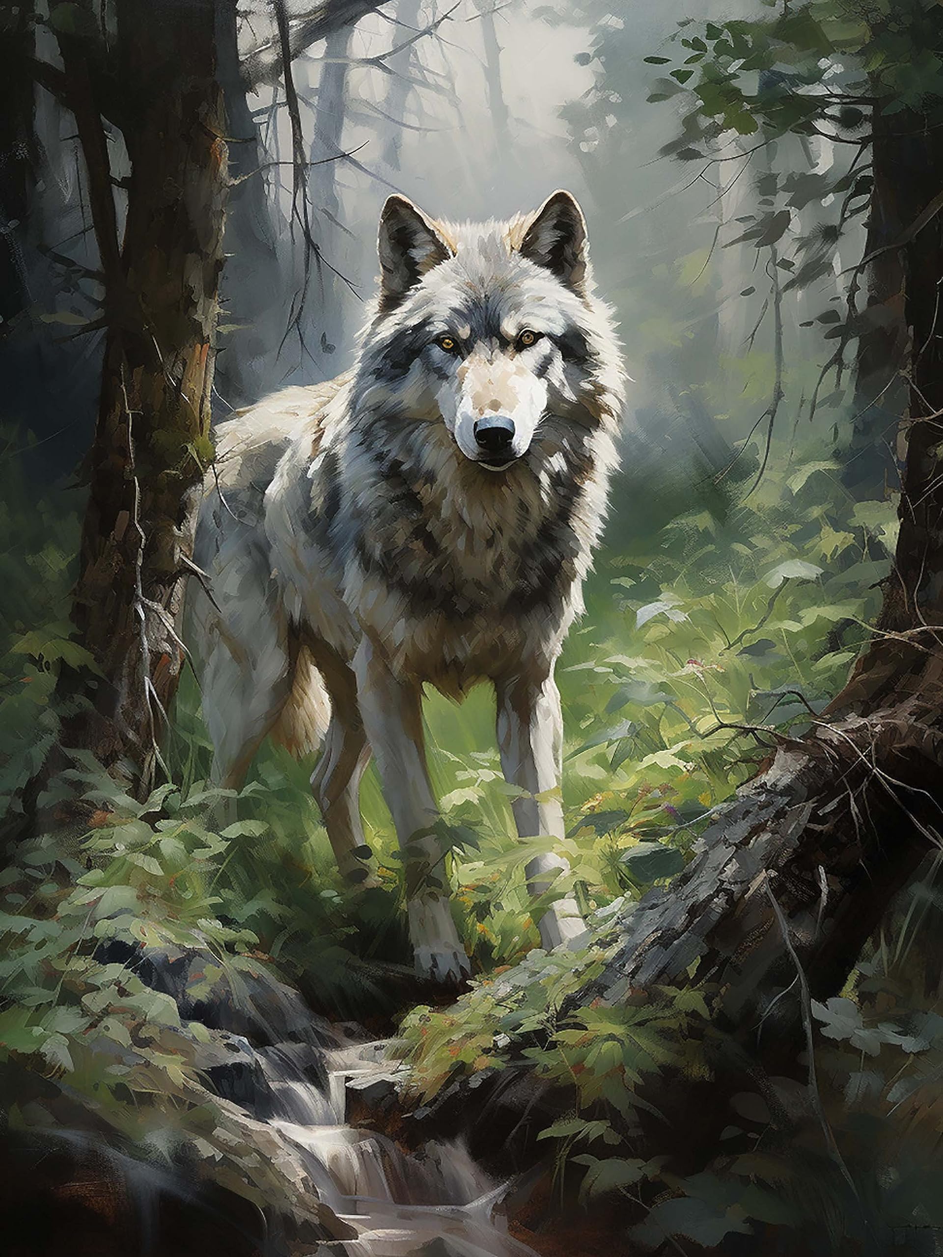 SKRYUIE Paint by Numbers Kit for Adults Beginner Wolf, Acrylic Oil Painting by Numbers Kits with PaintBrushes Paintwork Art Canvas for Home Decor 16x20 inch / 40x50 cm B1844