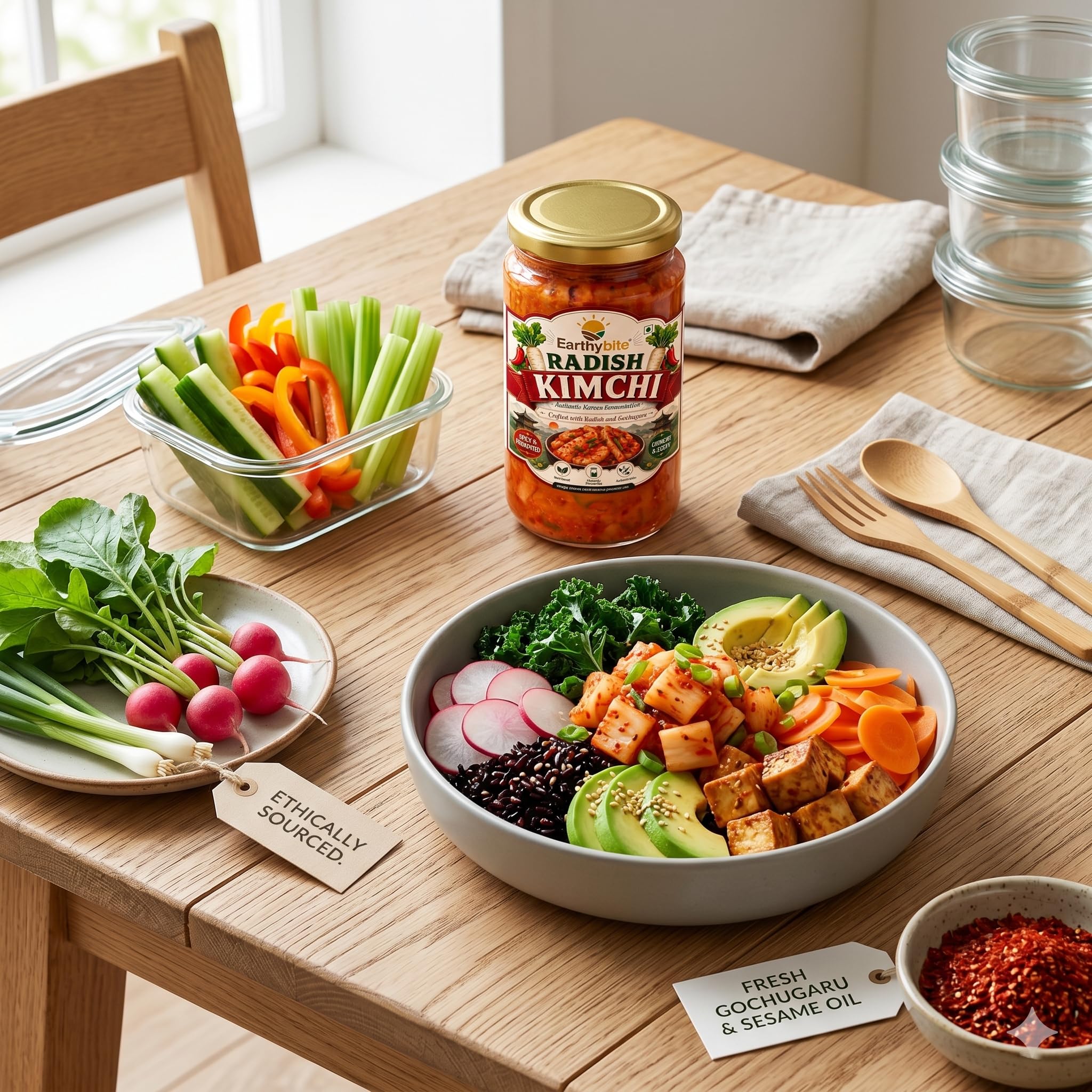Earthy Bite Authentic Radish Kimchi 250g – Premium Korean Fermented Mooli Kkakdugi Kimchee | Spicy Probiotic-Rich Gut Support | Vegan, Plant-Based Pickled Side Dish | Ready-to-Eat, Preservative-Free 4