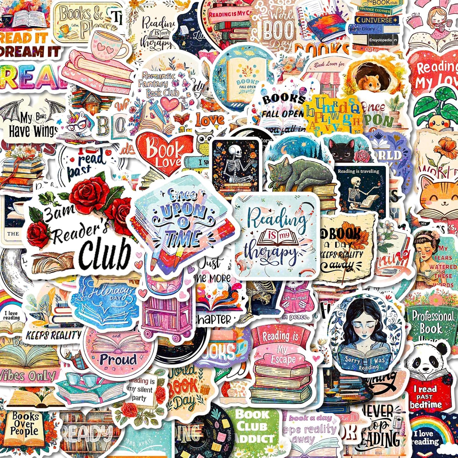 Ethel Girls 100Pcs Kindle Stickers 100 Pcs Book Stickers For Kindle, Holographic Thickened Aesthetic Reading Bookish Vinyl Stickers For Kindle Water Bottles| Easier To Peel Off| Scratch & Fade Resistant| No Curling| Reusable