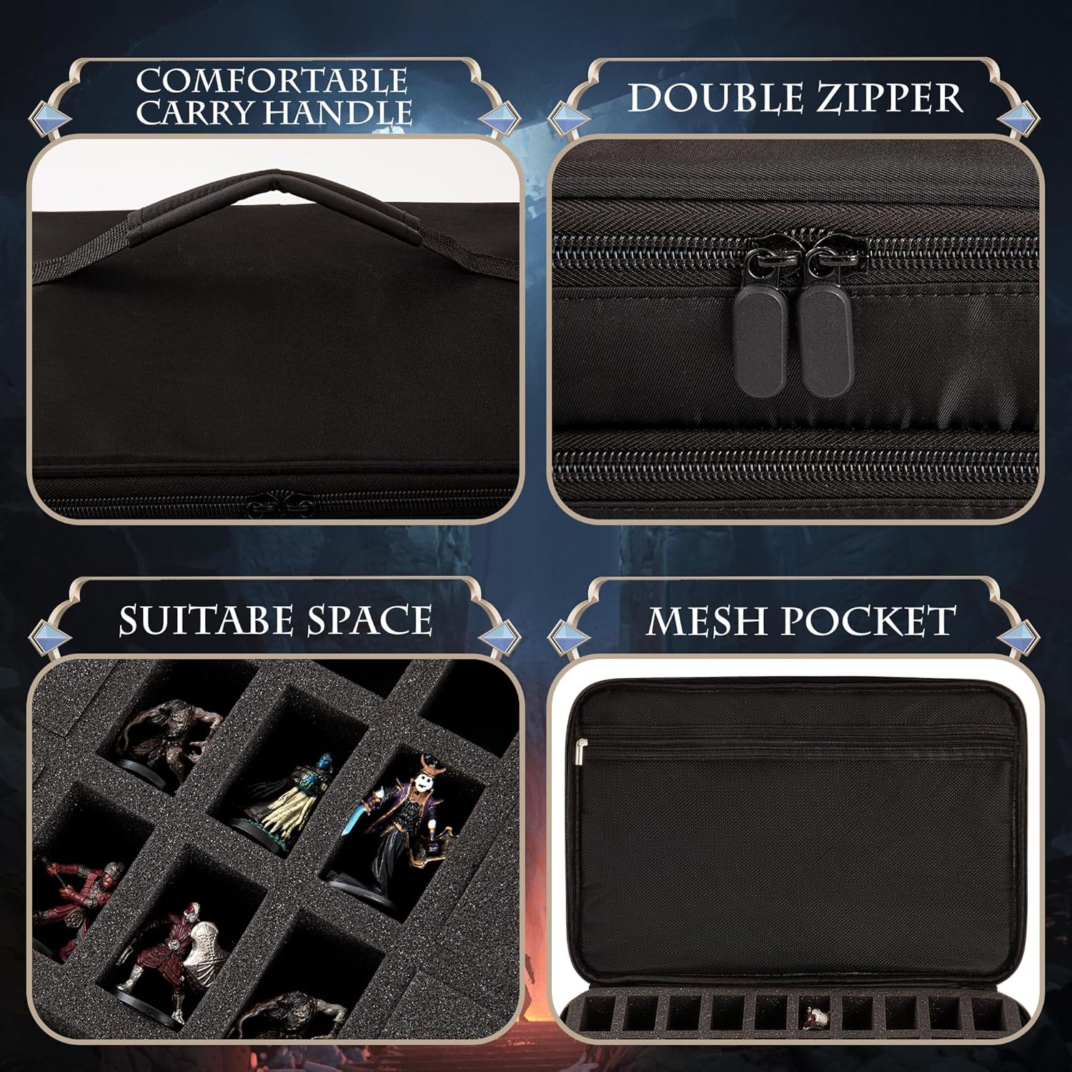 Miniature Carrying Case Miniature Storage Figure Bag 120 Slot Figurine Carrying Case Compatible with 40k, DND and More (Black, Bag Only)