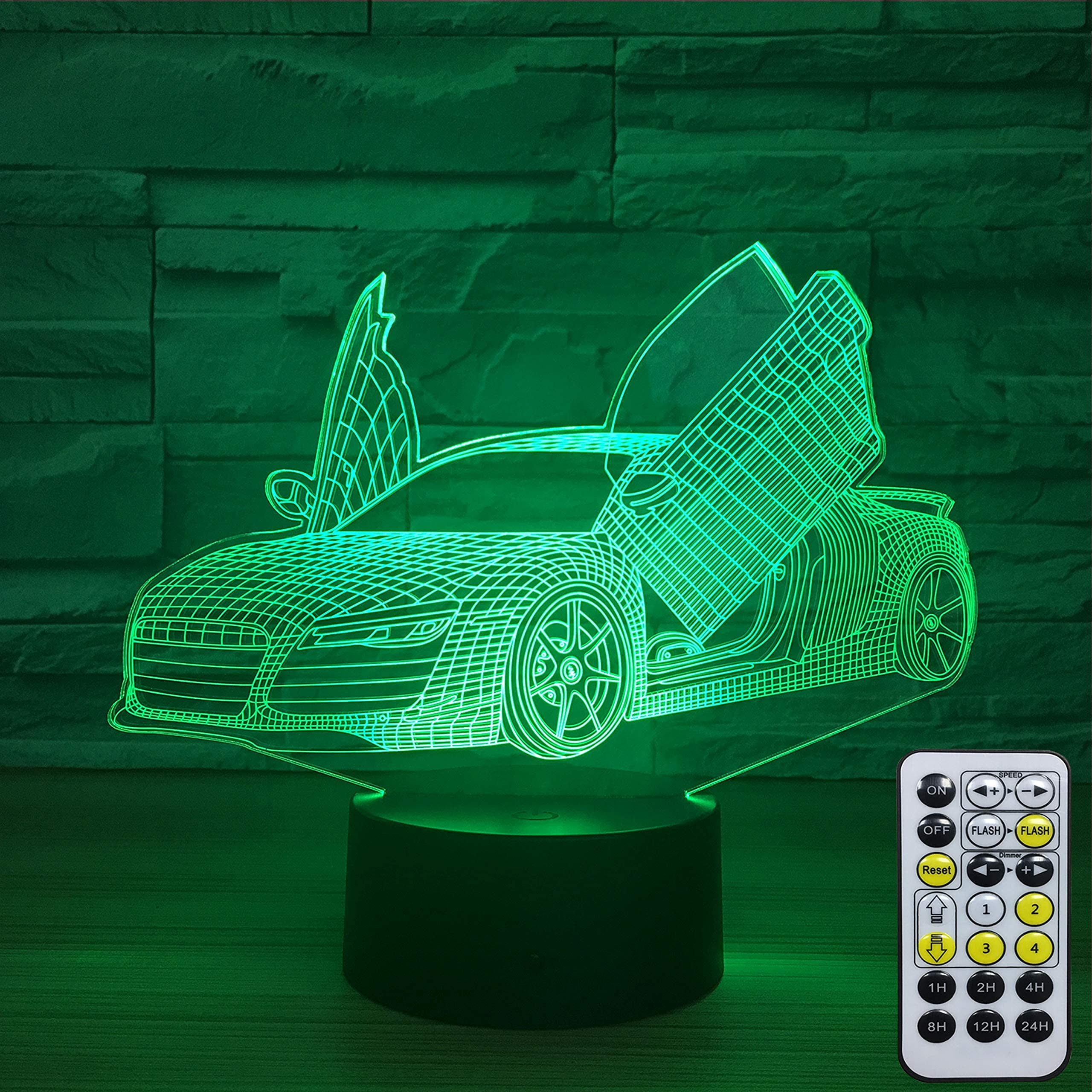 althiqahkey Pretty Sport Car 3D Optical Illusion Lamps Night Lights for Kids 7/16 Colors Change with Touch Remote Control Kids Night Light As a Birthday Gift Ideas for Boys