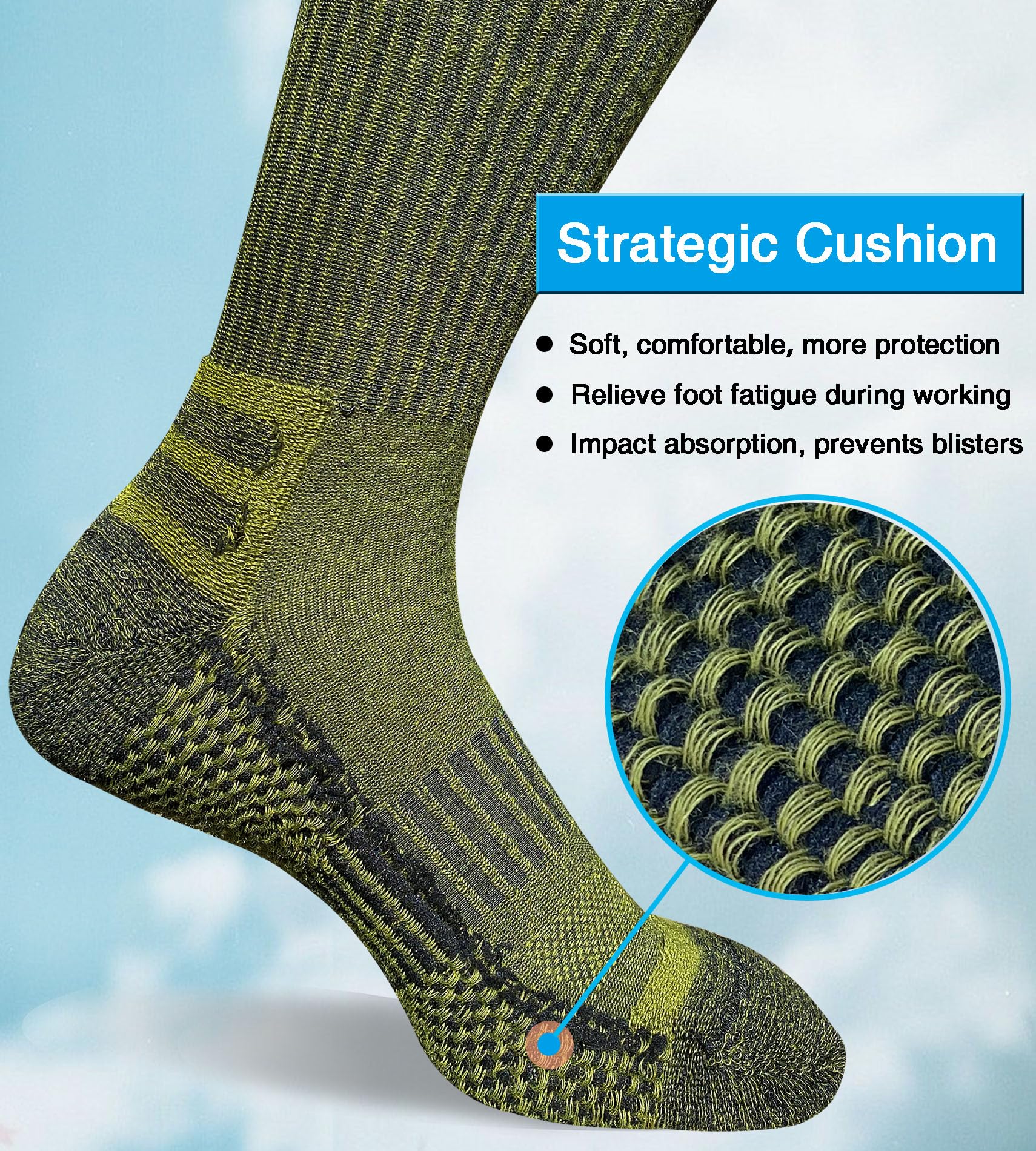 suaskk Calcetines de trabajo para hombre, gruesos, acolchados, absorben la humedad, calcetines de senderismo, 4 pares