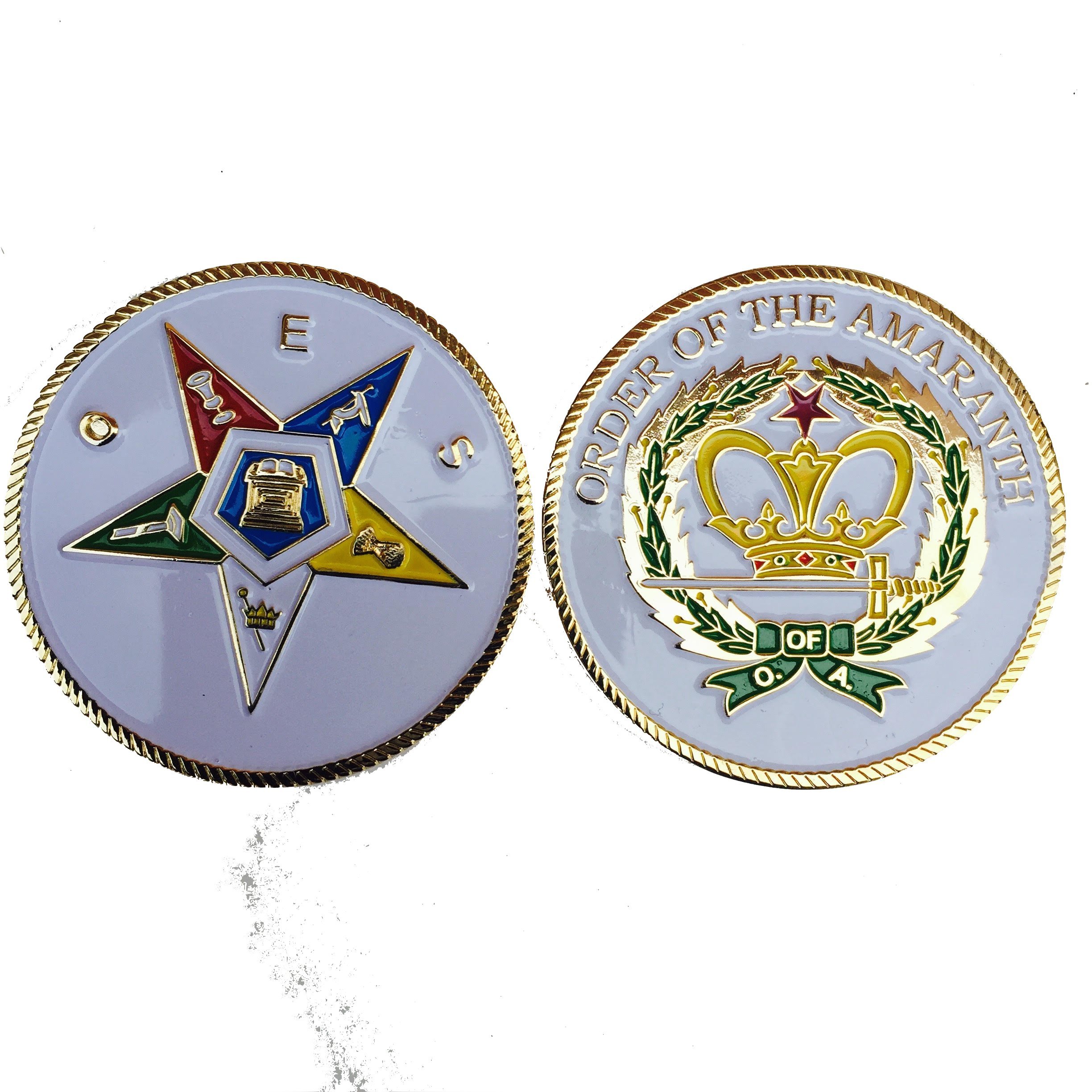 2-Pack Masonic OES Order Of Amaranth Emblems - 2" Round White & Gold Auto Badges
