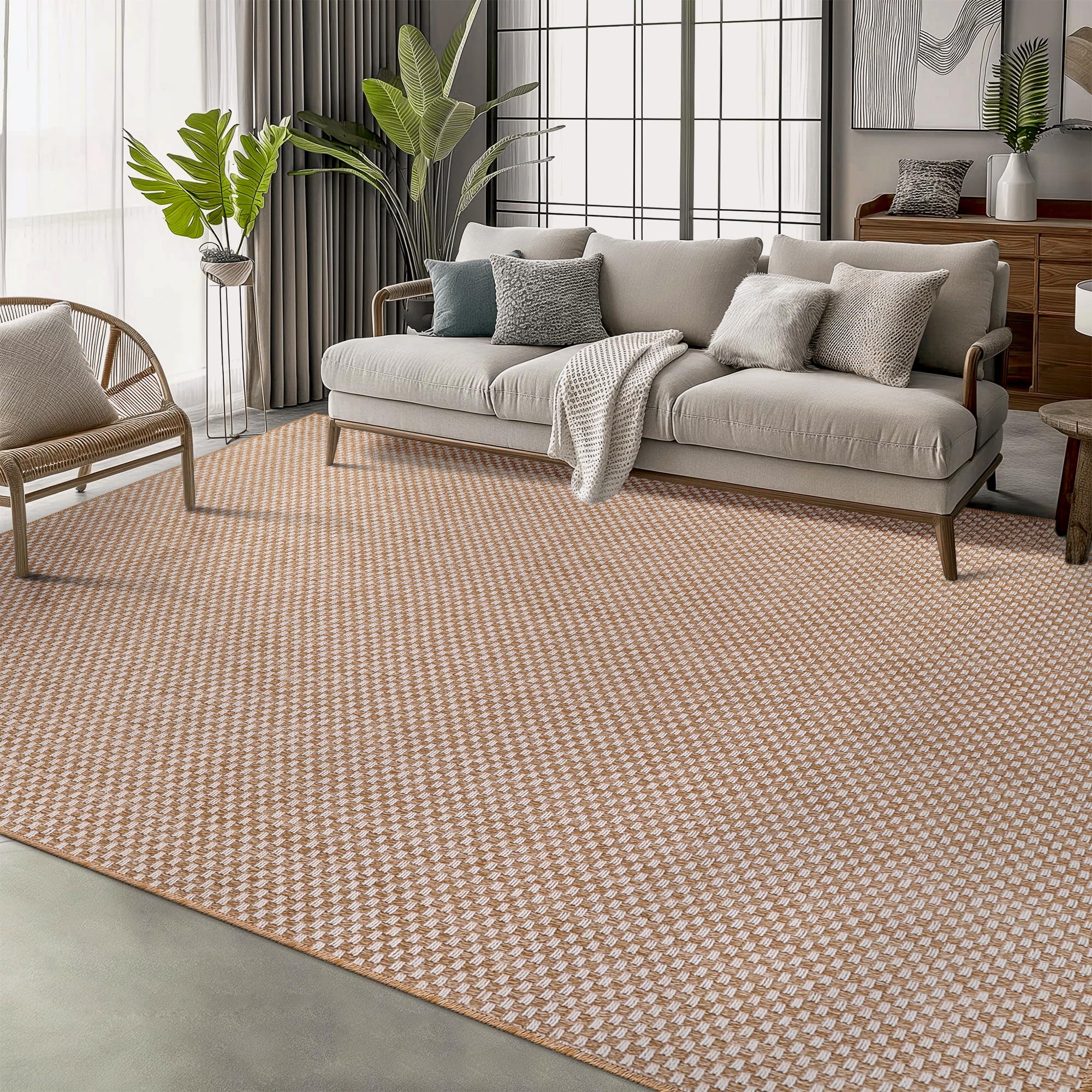 NETLINE HOME Rugs Living Room - Non slip, Washable Area Rug - Beige Rug, Suitable for Indoor and Outdoor Use, UV and Weather Resistant, Carpet for Bedroom, Kitchen, Verandas (Beige 5, 200X290 CM)