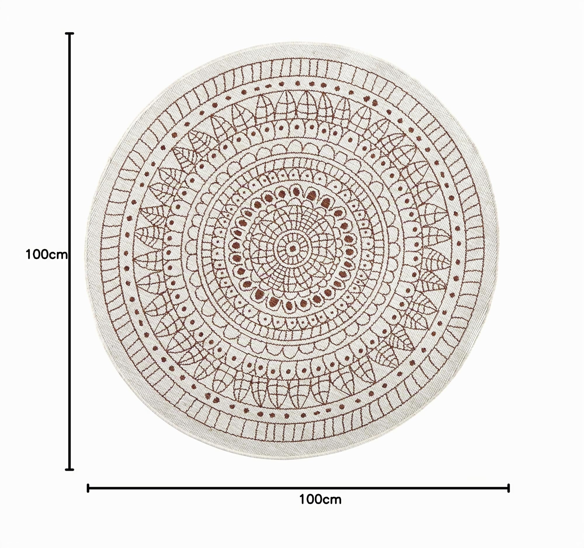 Hanse Home Northrugs Porto In- und Outdoor Teppich Rund – Runder Wendeteppich Wasserfest Mandala Design Flachgewebe Teppich Wetterfest für Balkon, Terrasse, Garten, Wohnzimmer in Terra Creme, ⌀100cm