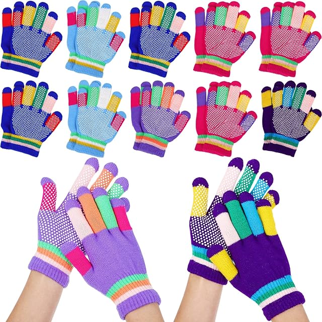 SOIMISS 12 Pairs of Kids Magic Gloves Winter Keep Warm Gripper Gloves Non-slip Stretchy Kids Snow Gloves for Boys or Girls (Random Color)