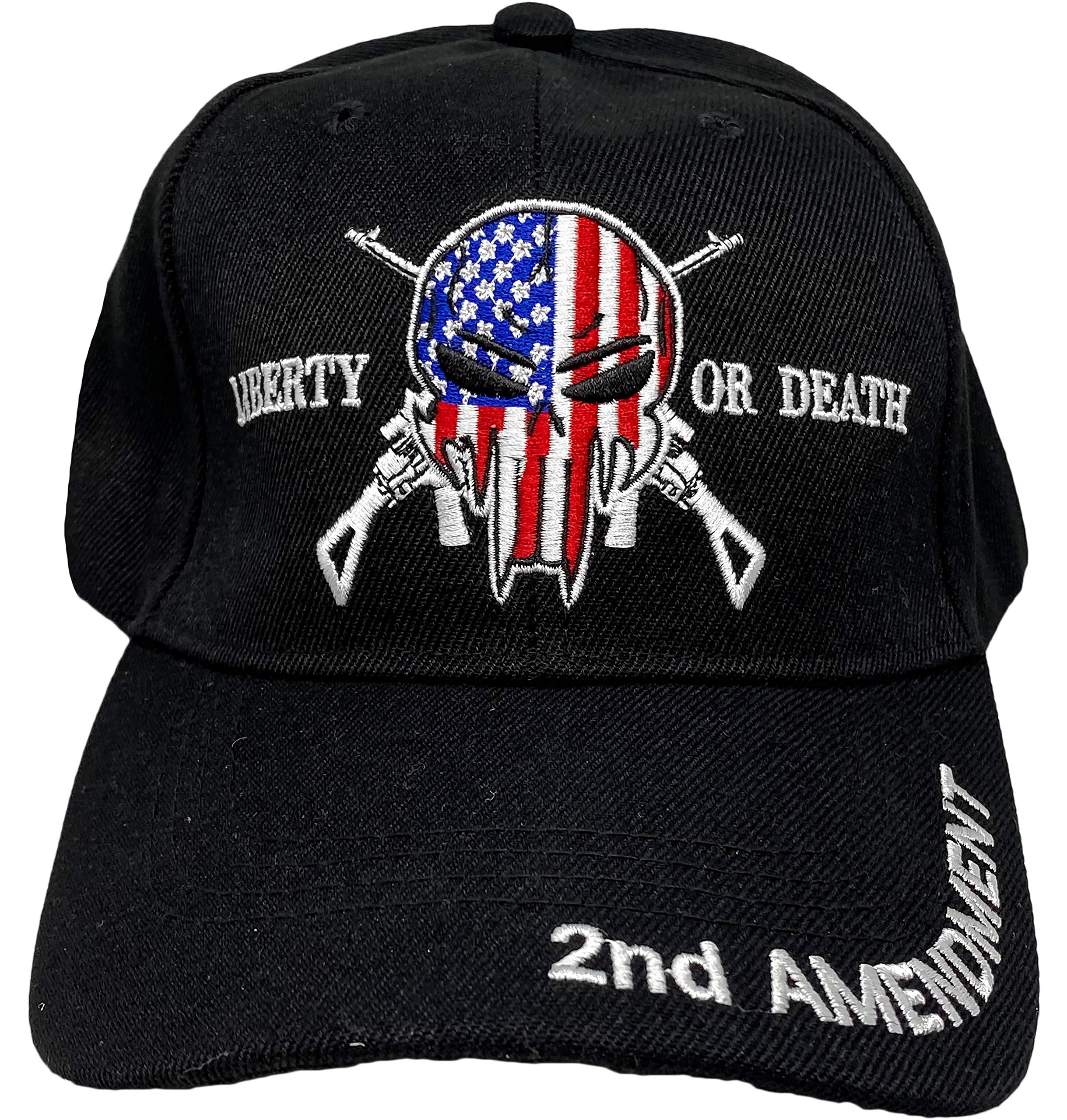 Black Duck Brand Liberty Or Death 2nd Amendment Patriotic Skull Embroidered Baseball Hat (1) Black