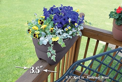 Vista 33 de Emsco Group Bloomers Railing Planter with Drainage Holes – 24" Weatherproof Resin Planter – Brown, Plastic