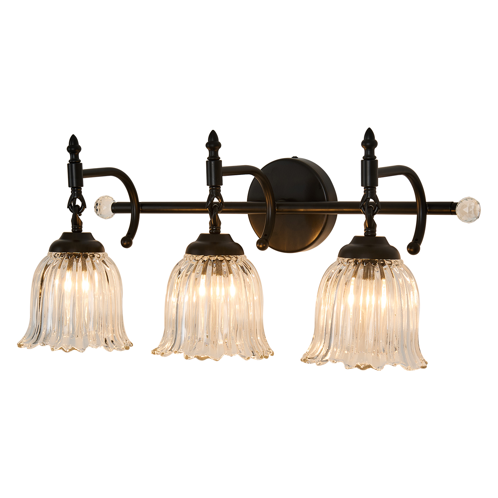 Image of CVKASH 3-Light Bathroom Vanity Light Fixtures Over Mirror,Black Modern Vanity Light with Glass Shade Vintage Wall Sconce for Bedroom Dressing Room Living Room Hallway Cabinet