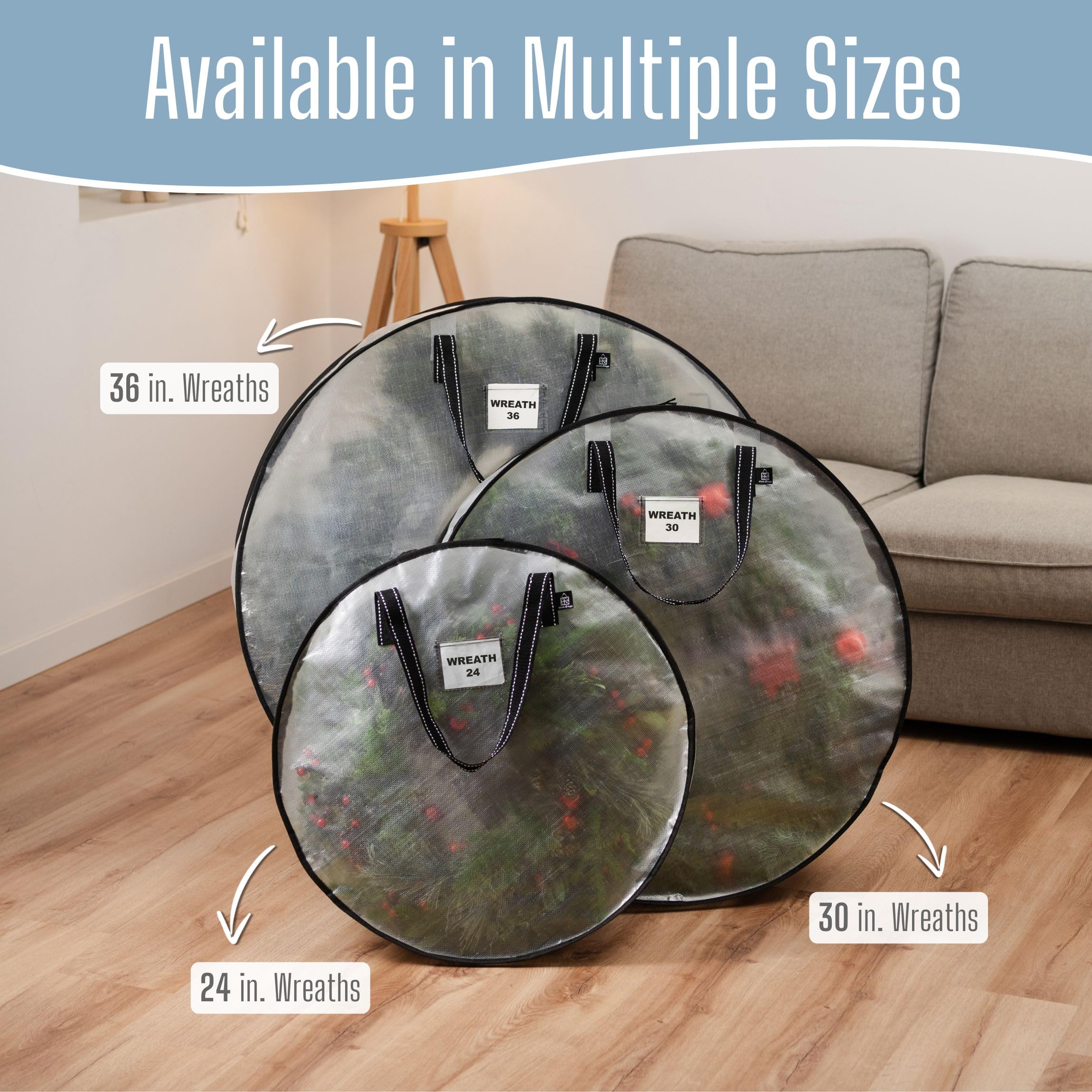 VENO Confezione da 2 contenitori per ghirlande natalizie, 91,4 cm, trasparenti, organizer per ghirlande natalizie e decorazioni natalizie, con cerniera e manici resistenti (trasparente, 91,4 cm
