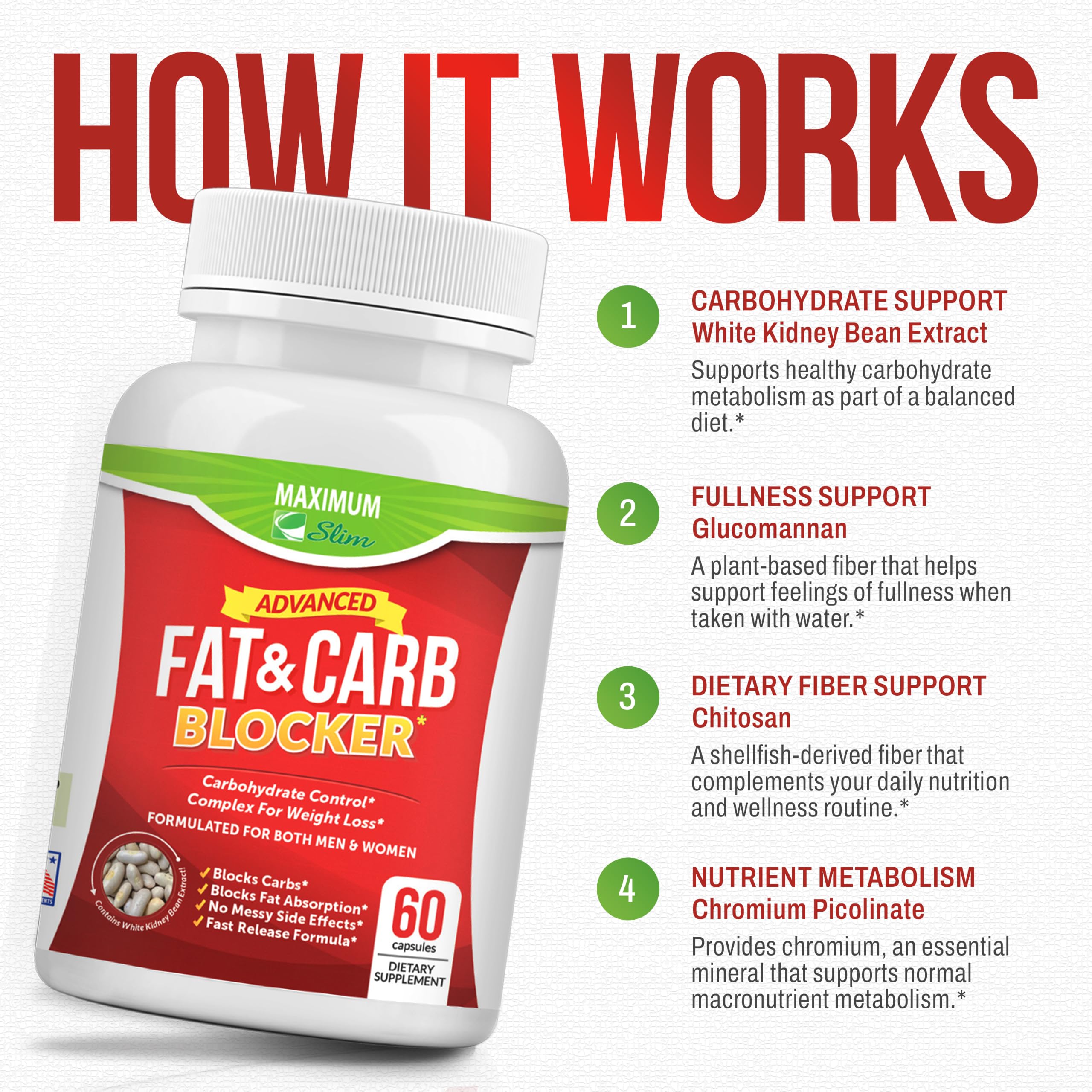 Maximum Slim Fat & Carb Blocker Pure Kidney Bean Extract for Weight Loss and Appetite Suppressant, — Amazon image 4