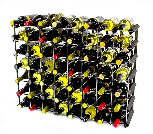 Classic 56 Bottle Black Stained Wood and galvanised Metal Wine Rack Ready Assembled