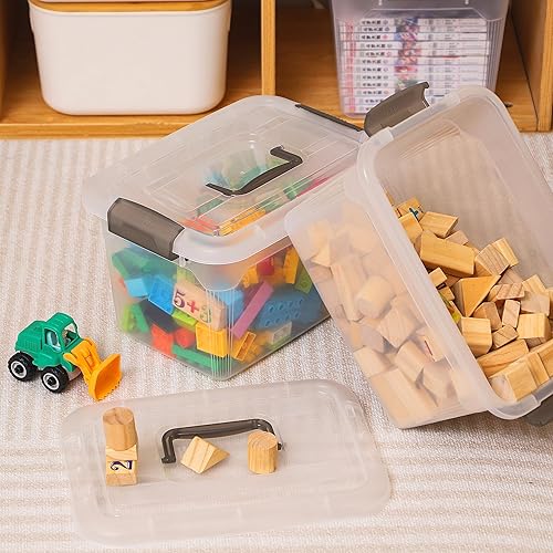 Miniatura 6 de Citylife - Paquete de 4 cubos de almacenamiento de 5.3 cuartos de galón con tapas, contenedores de plástico transparente con mango gris,