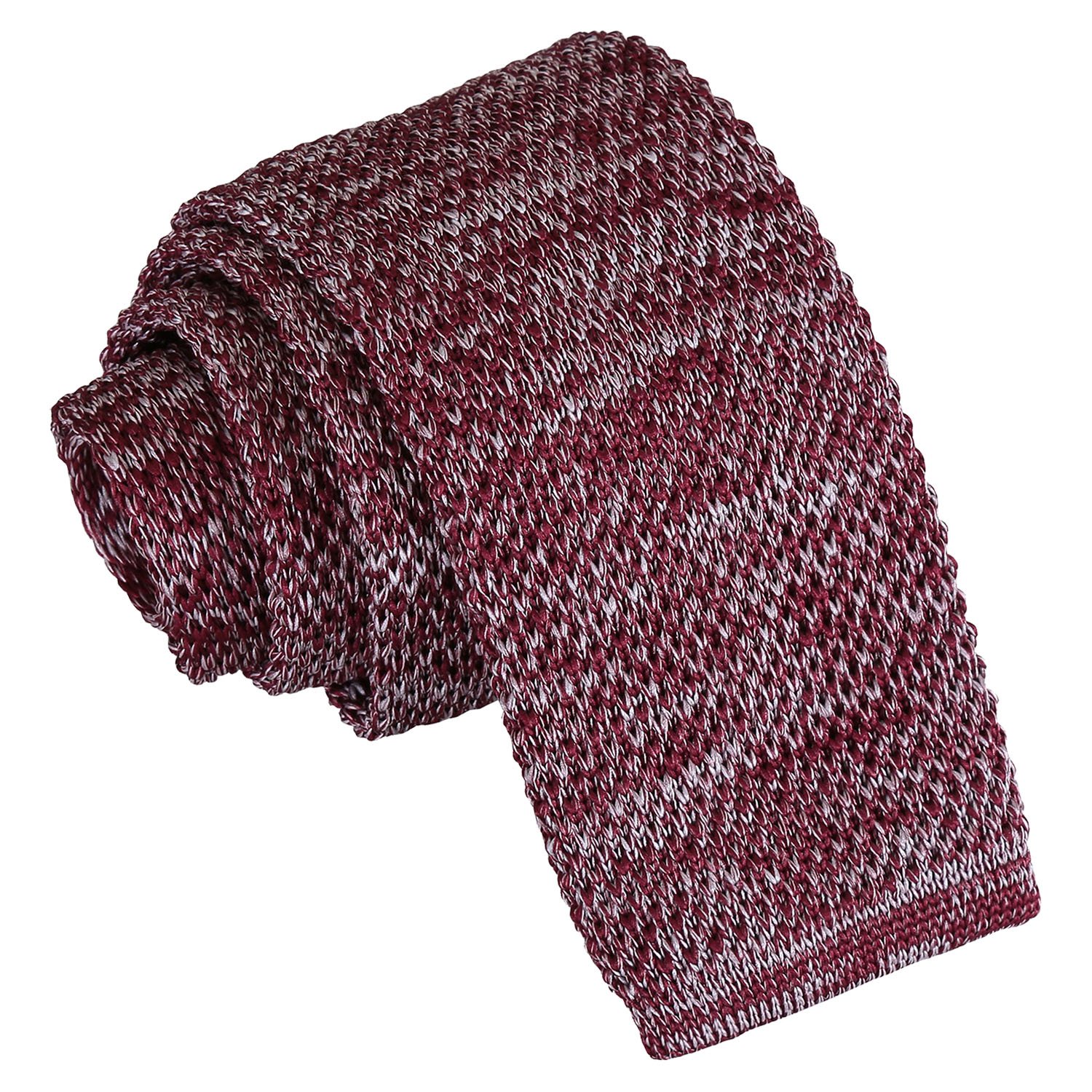 DQT Mens Knitted Polka Dot Skinny Tie - 5cm Width Necktie - Wedding, Business & Formal - Melange Burgundy