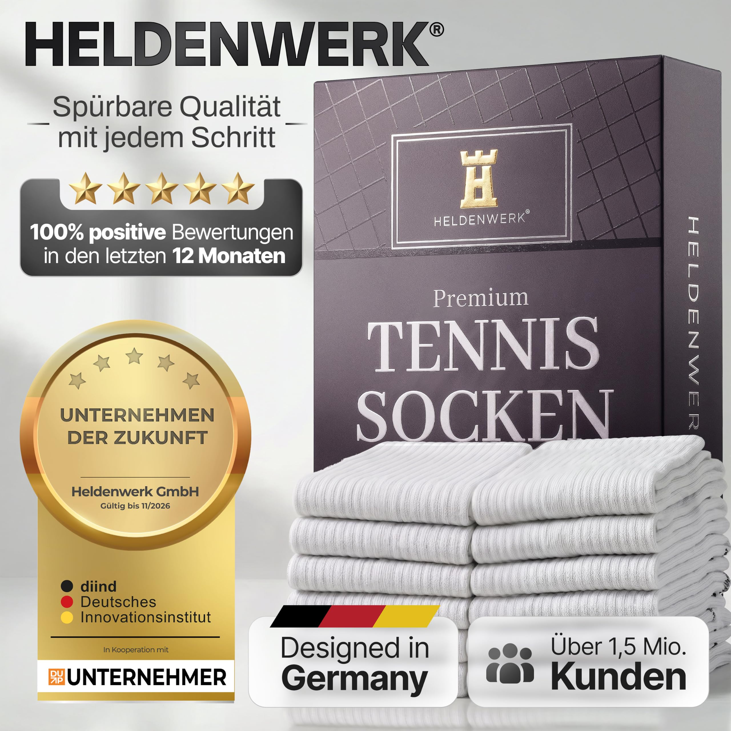 HELDENWERK® Calzini da tennis da uomo (6 paia), in cotone, con suola imbottita e tallone rinforzato, traspiranti, per il tempo libero, il tennis e la vita quotidiana