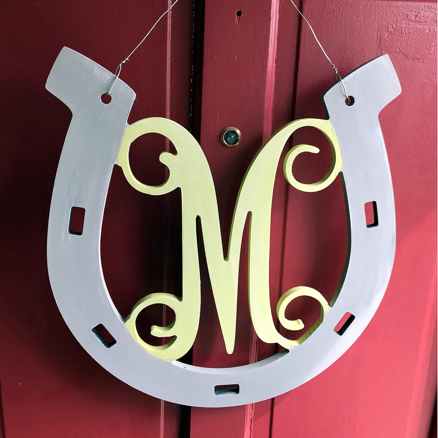 18 in. Horseshoe Monogram C, Unfinished Wood Letter Horseshoe Shaped Monogram. for Your DIY Decor Such as Equestrian Riding Décor, Country Home, Barn Door, Western, Cowboy Cowgirl Initial (C)