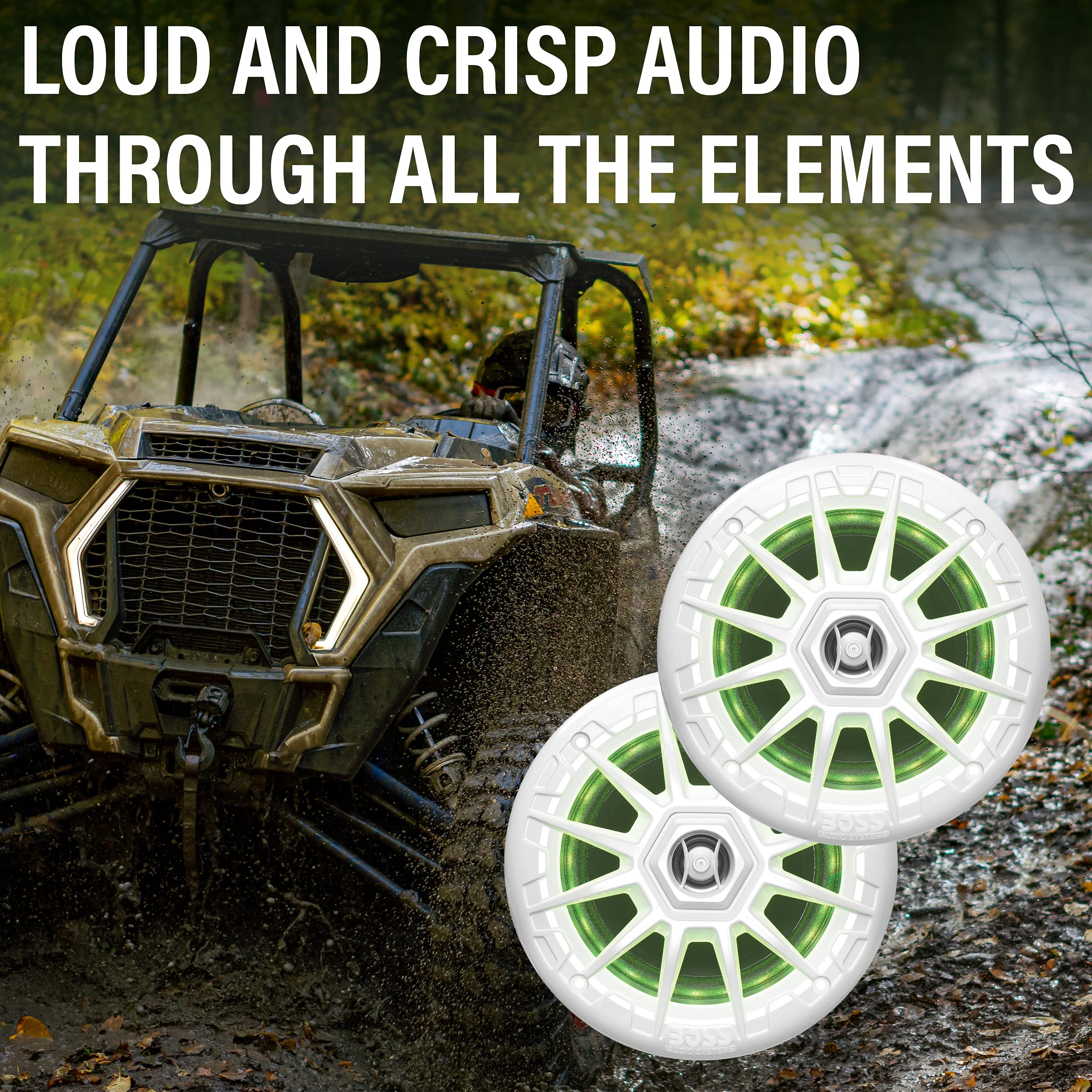 Boss Audio Systems, MRGB55W, Altavoces Marinos de 13 cm, Resistentes a la Intemperie, 150 vatios por par, 75 vatios Cada uno, iluminación Multicolor, Rango Completo, 2 vías, se Venden en Pares