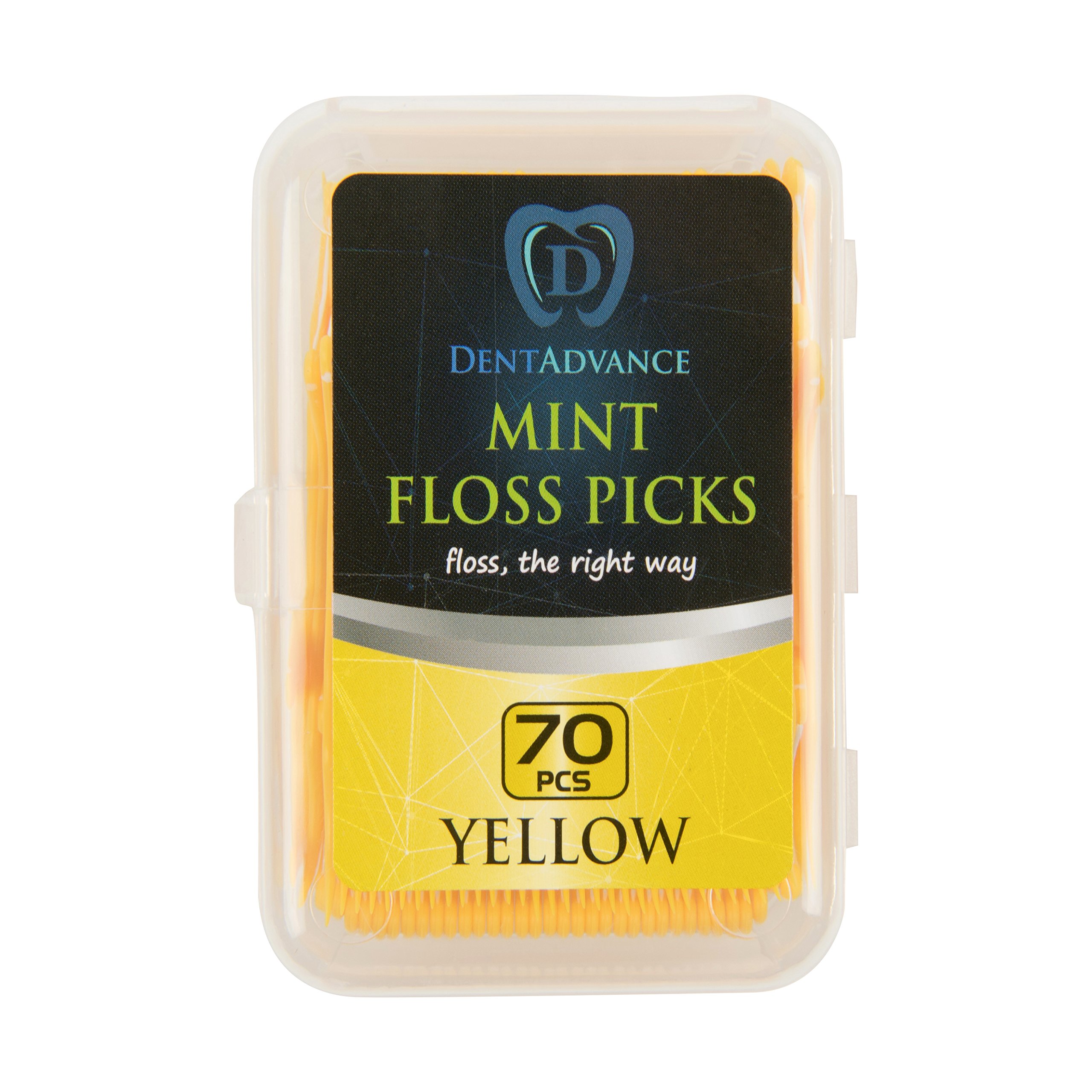 Mint Dental Floss Picks - Easy Reach Back Teeth Tooth Flossers Yellow Mint Flavored 70 ct w Travel