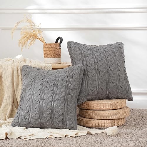 Miniatura 7 de Almohadas de 20 x 20 pulgadas, almohadas de sofá con inserto suave y forma cuadrada de flor de cable, almohadas decorativas para sofá, cama, sala de