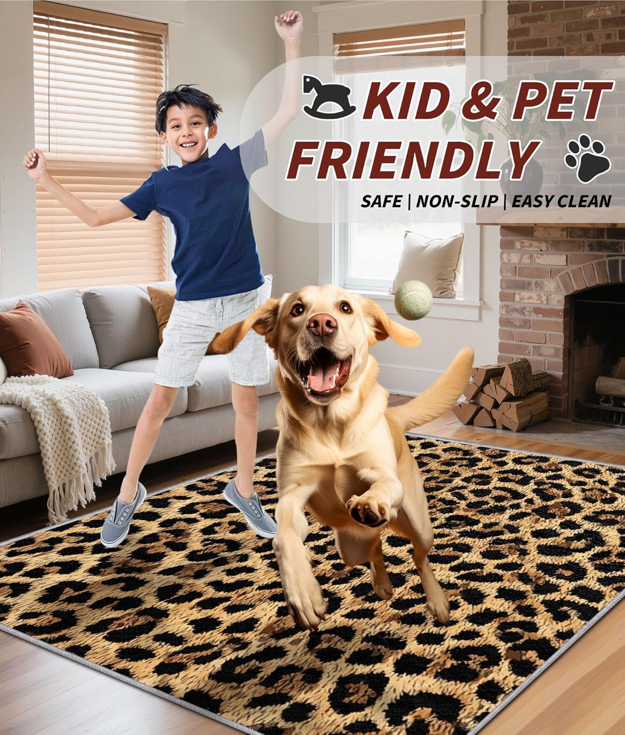 Leopard Print Rug 2x3 - Cheetah Animal Print Area Rugs for Entryway, Wildlife Machine Washable | Non-Slip | Low Pile Small Carpets, Leopard Home Decor