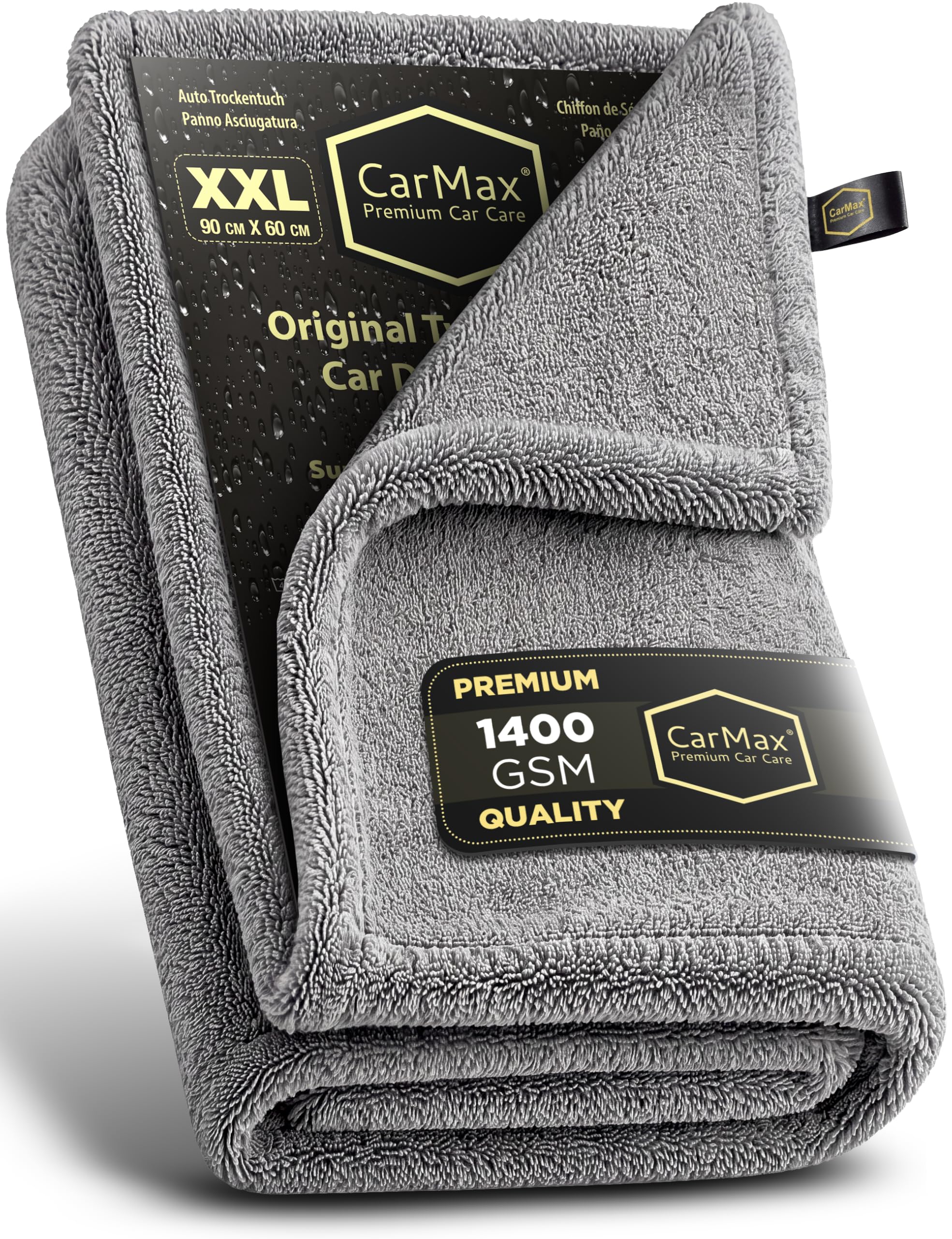 CarMax® - Serviette de Séchage Voiture en Microfibre Twisted Loop – Haute Absorption – Séchage sans Traces – Sûre pour Peinture et Vitres (XXL - 90cm x 60cm)