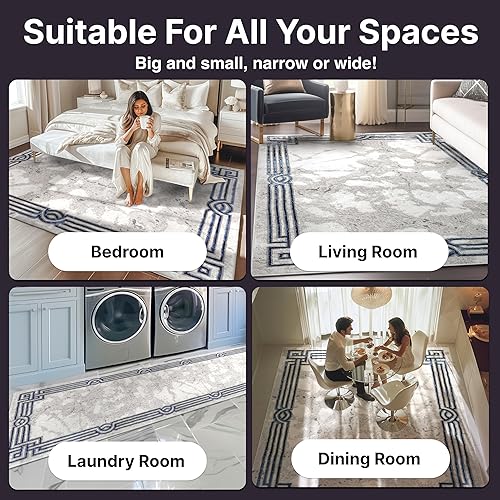 Miniatura 4 de Well Woven Lezlee - Alfombra abstracta moderna de 2 pies 3 pulgadas x 7 pies 3 pulgadas, borde de mármol azul, para pasillo, entrada, cocina