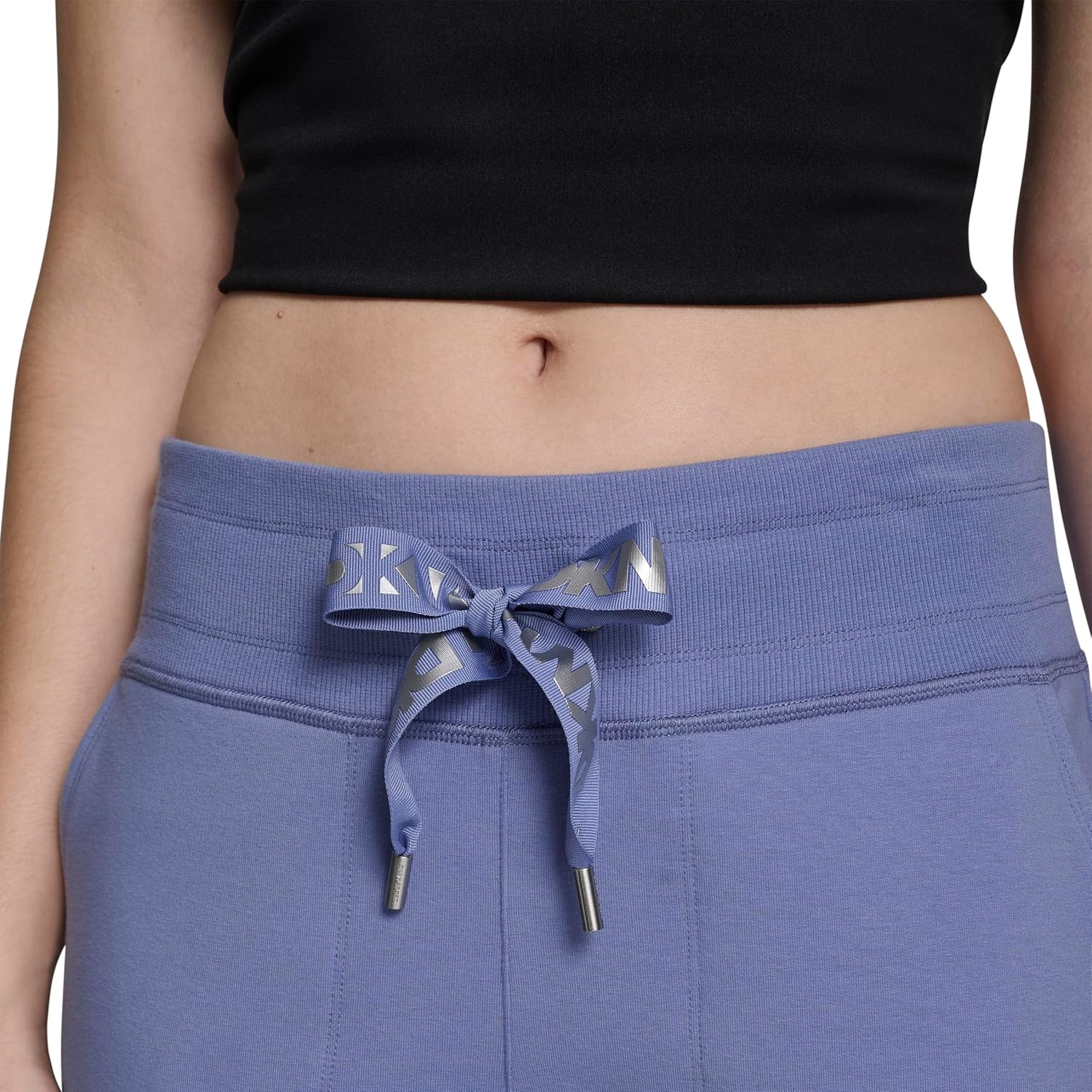 DKNY Women's Two Tone Logo Drawcord Jogger Sweatpant, Bluestone, Large - Image 5