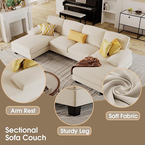 Furmax Sectional Couches for Living Room, Chenille, White