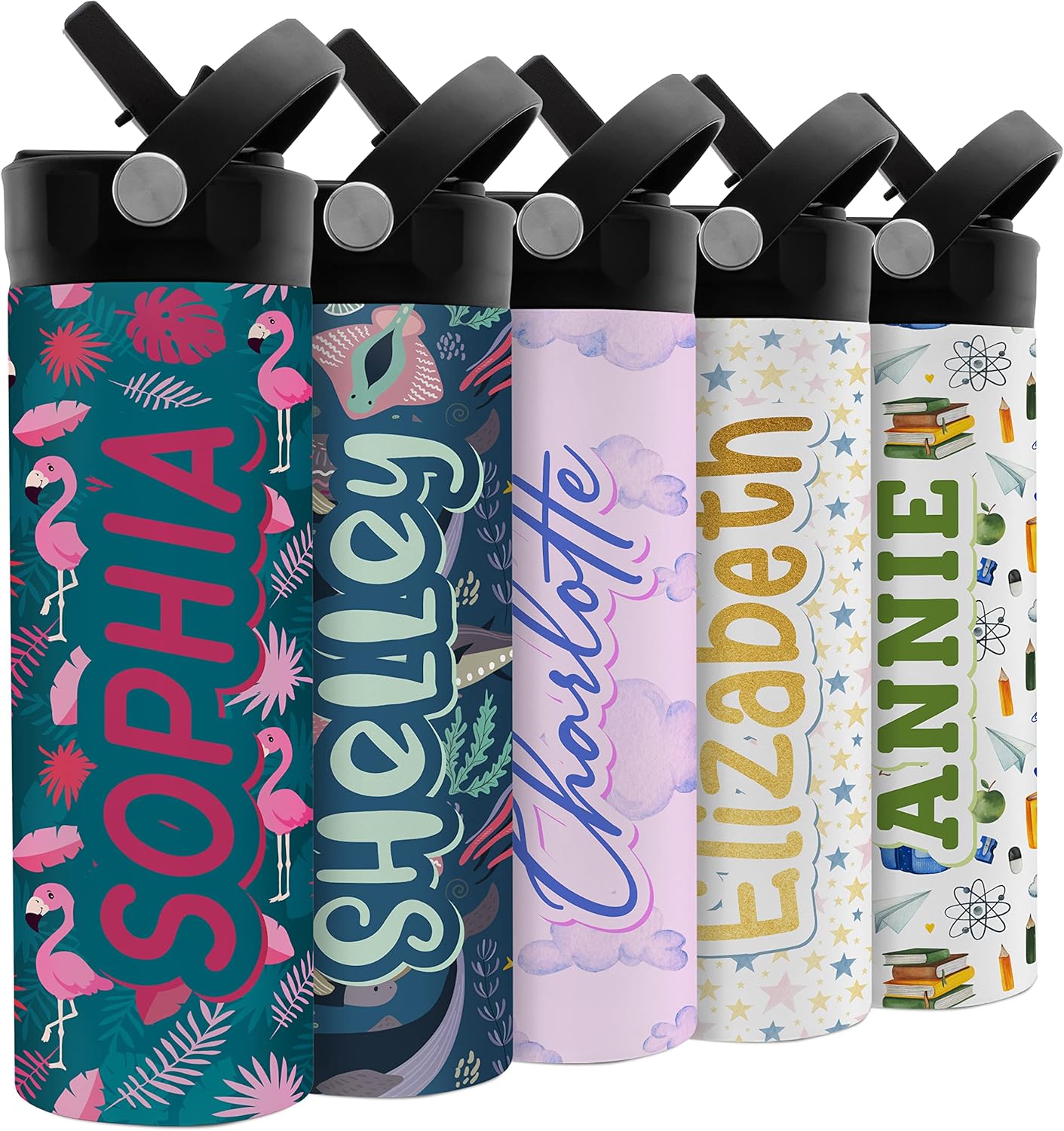 Personalized Water Bottle for Kids - 20 oz - 14 Design Options, Custom Water Bottle for Children - End of School Year Gifts, Back to School Gifts - BPA FREE, Double-Wall Insulation - Flamingo
