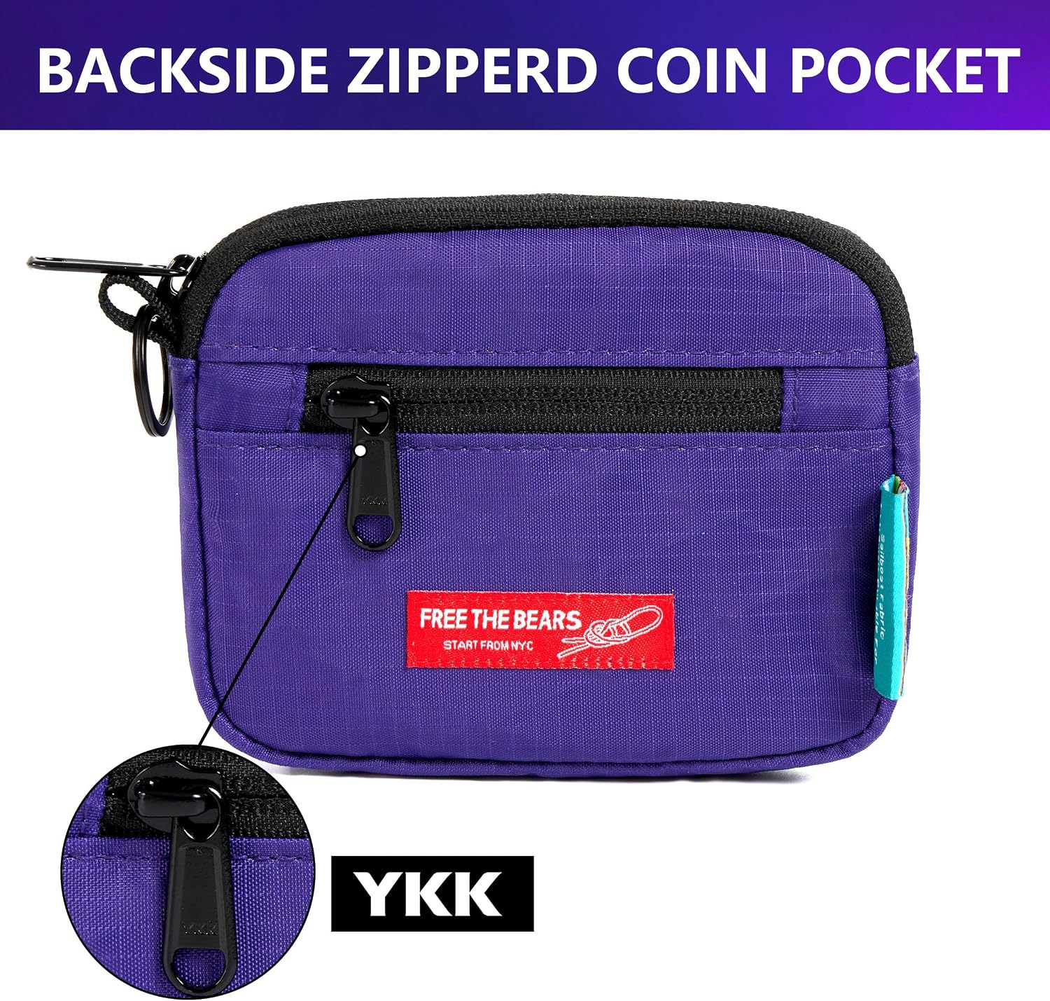 Rough Enough Card Holder Wallet Purple Water Resistant Sailboat Fabric RFID Blocking Zipper Pouch with Neck Lanyard Keychain Carabiner for Travel Outdoor
