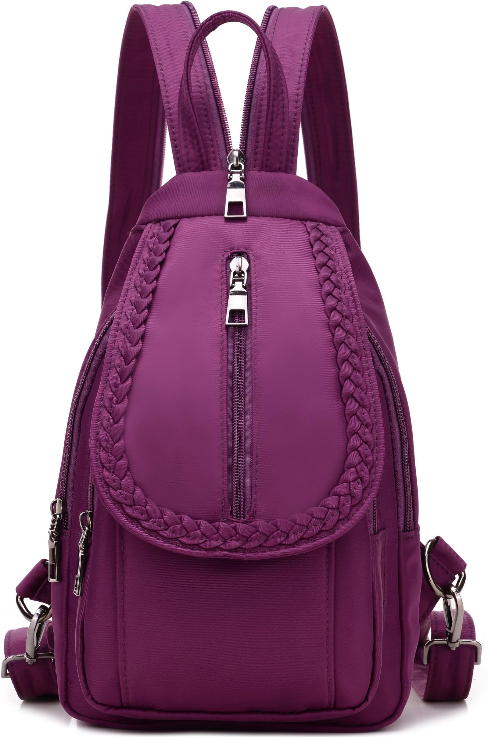 Women Convertible Small Nylon Backpack Purse Sling Shoulder Bag (Purple)
