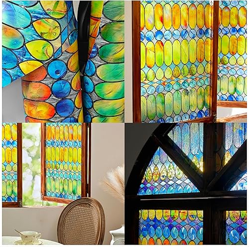 Miniatura 8 de Película 3D de vidrieras para ventana Película de privacidad para ventana de arco iris, decoraciones coloridas para ventanas para el hogar, película