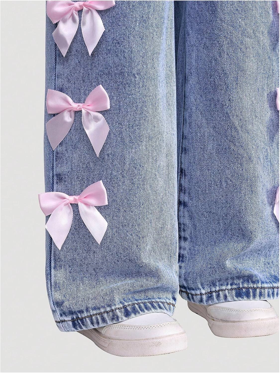 WDIRARA Toddler Girl's Y2k Bow Jeans Elastic High Waisted Wide Leg Denim Pants