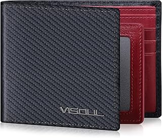 VISOUL Wallet for Men with 2 ID Windows 8 Credit Card Slots 2 Cash Compartments, Carbon Fiber Leather Bifold Mens Wallet with RFID Blocking (Carbon Fiber Black+Burgundy)