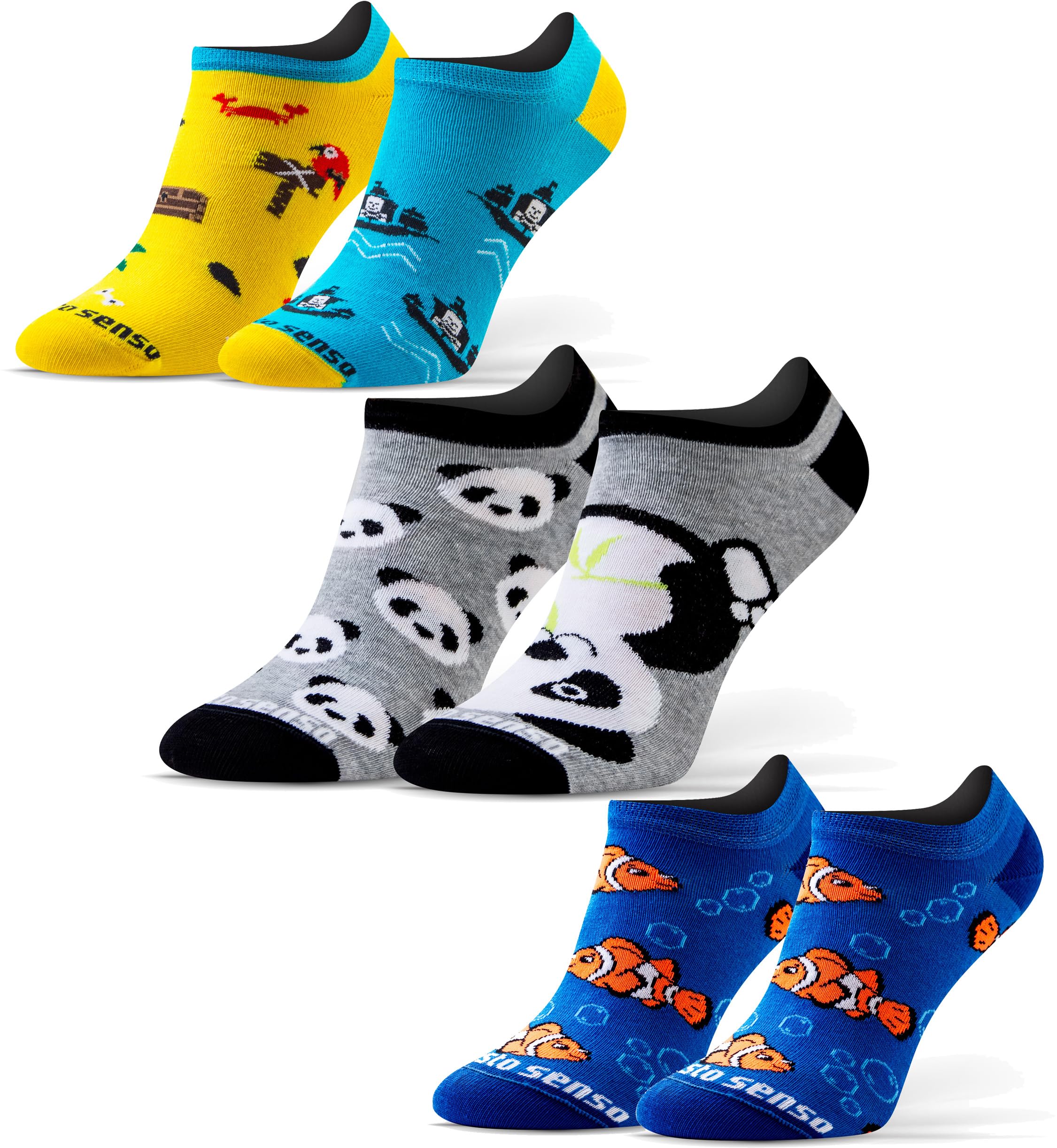 Sesto Senso Funny Ankle Sneaker Low Cut Socks Cotton Colorful Footies Women Men 1-3 pairs Oddsocks 11-14/43-46 Panda Fish Pirate 3 Crazy
