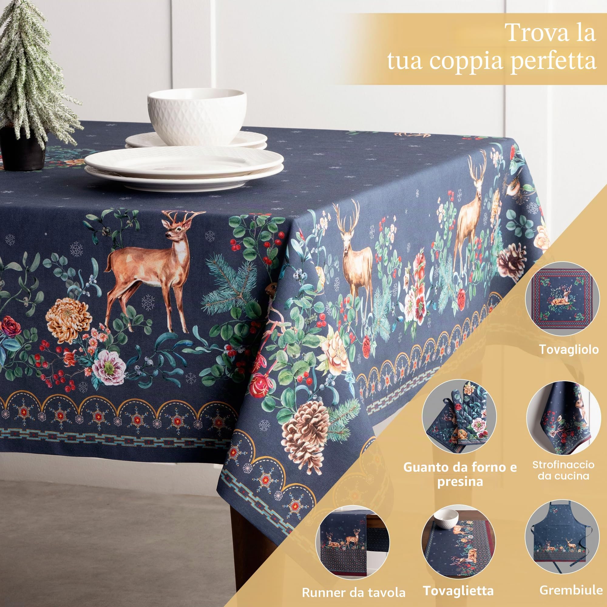 Maison d' Hermine Christmas Joy - Tovaglia in 100% cotone, per cucina, cena, tavolo, decorazione per feste, matrimoni, giorno del Ringraziamento, Natale (rettangolo, 160cm x 220cm)